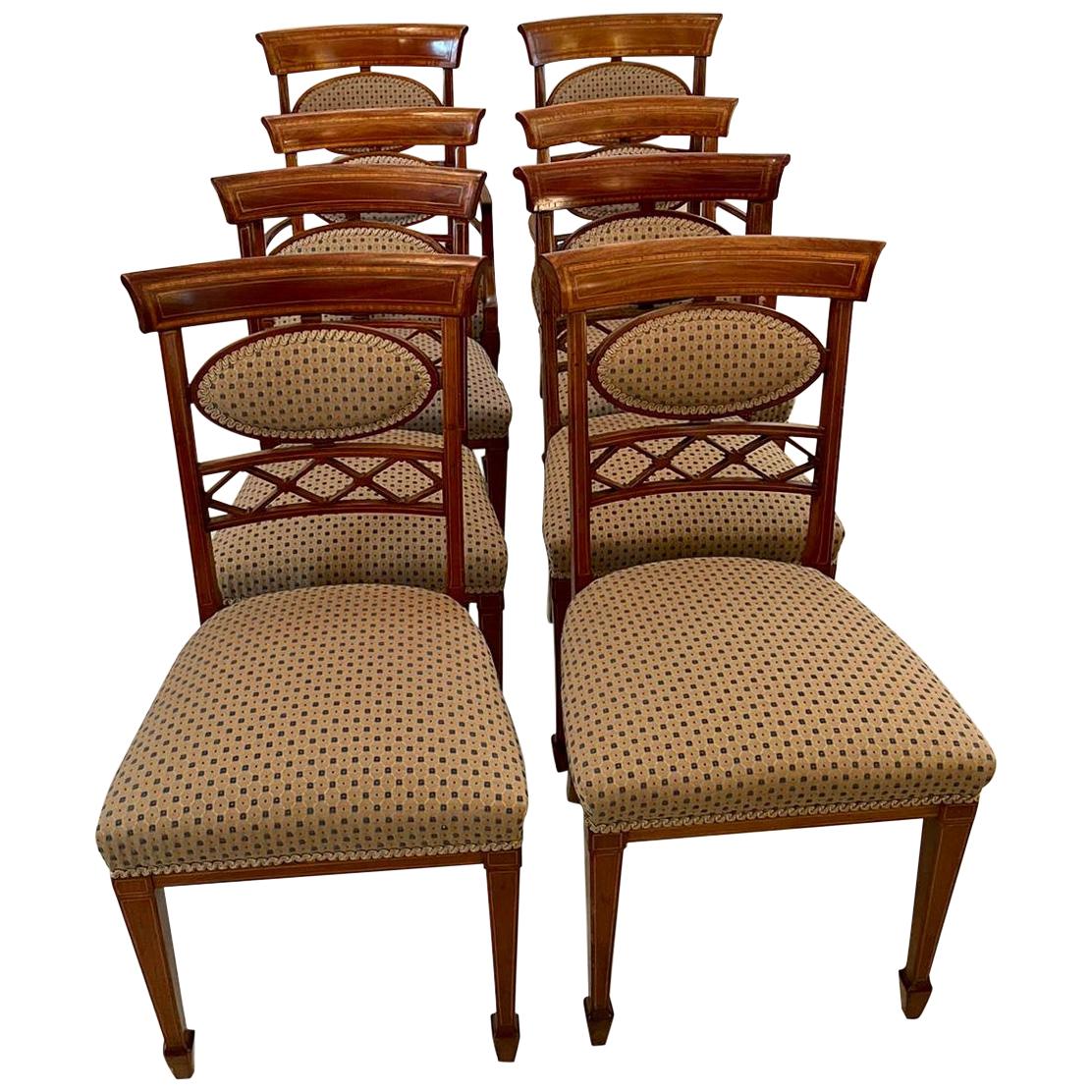 19th Century Antique Set of Eight Inlaid Mahogany Dining Chairs