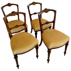19th Century Antique Set of Four Victorian Inlaid Walnut Dining Chairs
