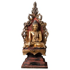 19th century Antique Shan Buddha on throne from Burma