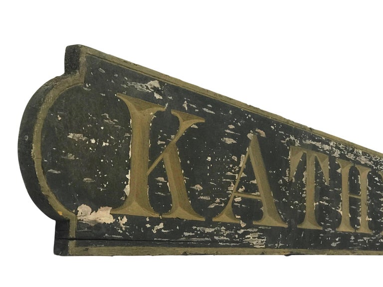 19th Century Antique Ship or Ferry Painted Wood Name Board Sign 