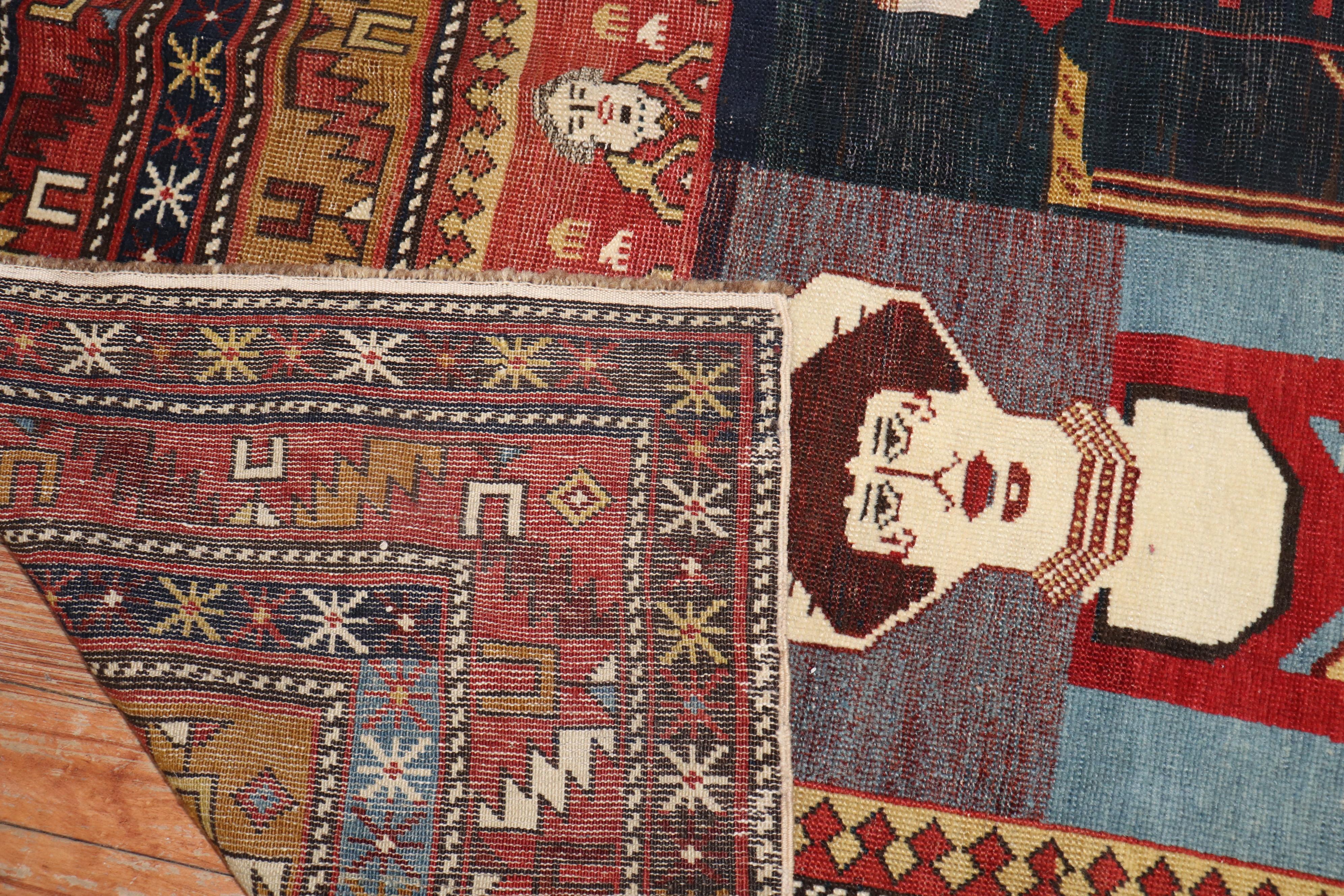Hand-Woven 19th Century Antique Shirvan Caucasian Pictorial Rug For Sale