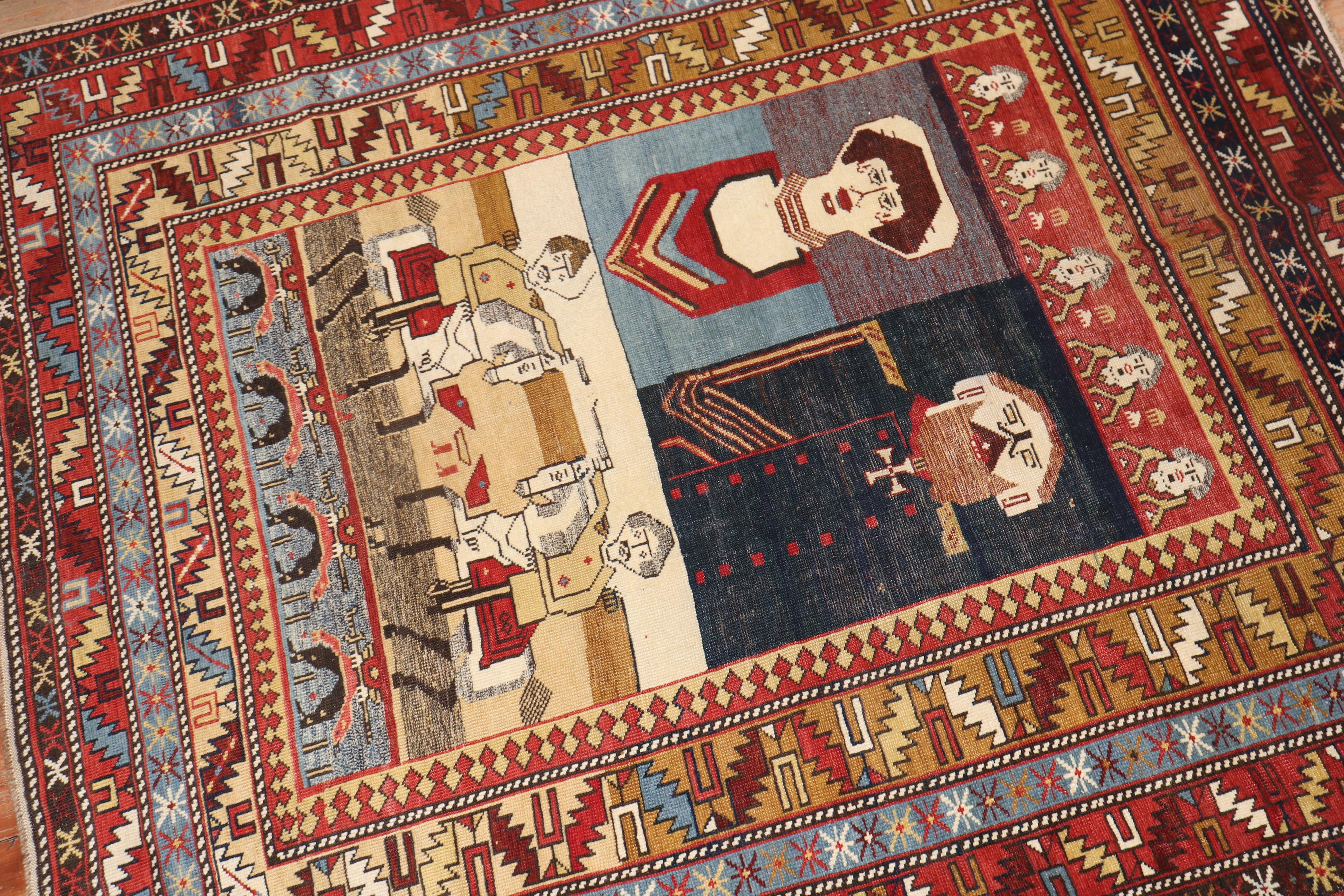 19th Century Antique Shirvan Caucasian Pictorial Rug In Fair Condition For Sale In New York, NY