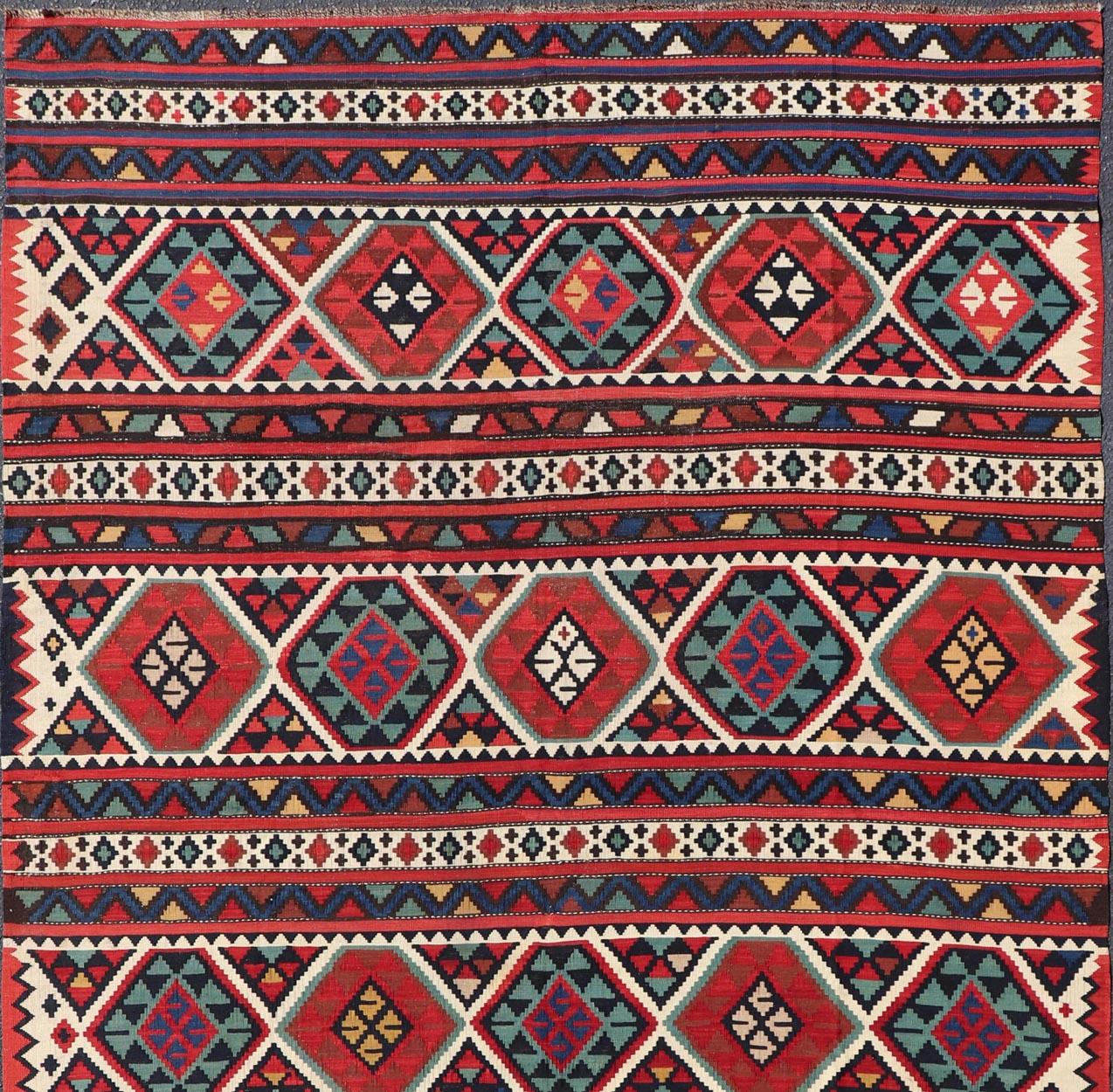 19th Century Antique Shirvan Kilim with Intricate Design in with Vibrant Colors For Sale 3