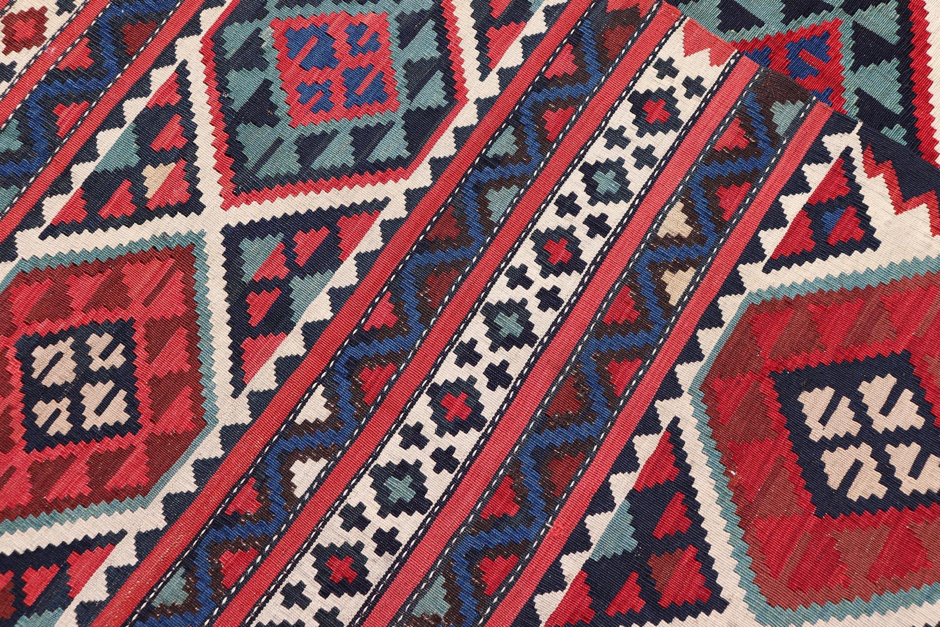 19th Century Antique Shirvan Kilim with Intricate Design in with Vibrant Colors For Sale 5