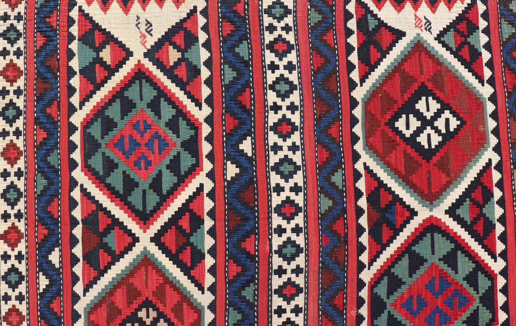 19th Century Antique Shirvan Kilim with Intricate Design in with Vibrant Colors For Sale 2