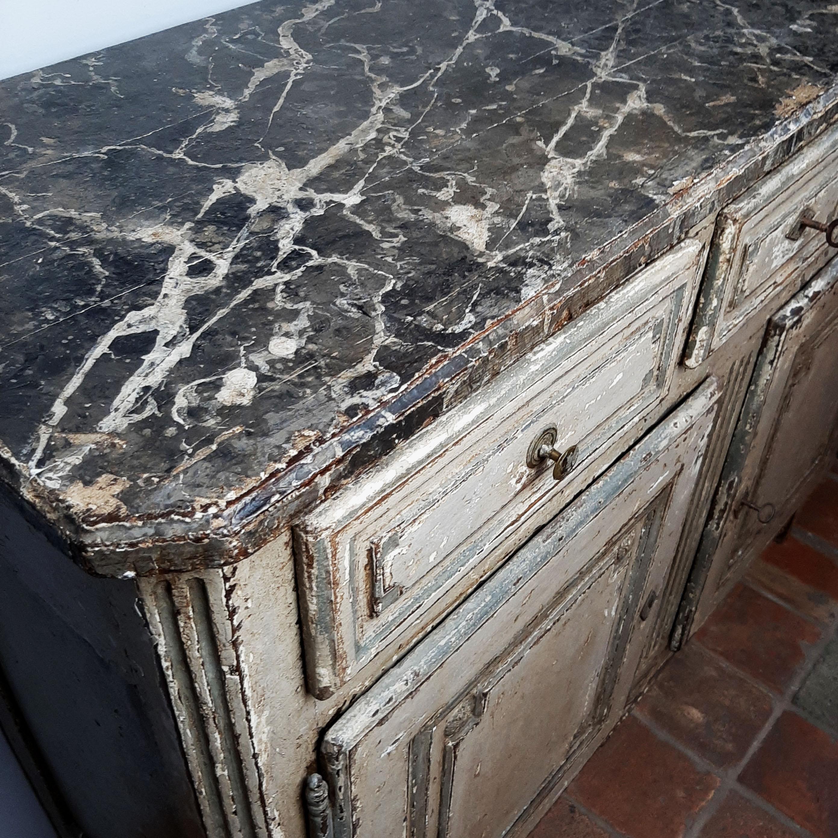 19th Century Antique Sideboard, Louis XVI Style, Patinated Oak with Marbled top In Good Condition In Baambrugge, NL