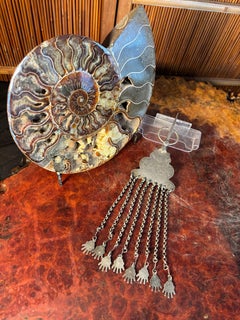 19th Century Antique Silver Hamsa Fibula Spiritual Talisman Eight Hands, Morocco