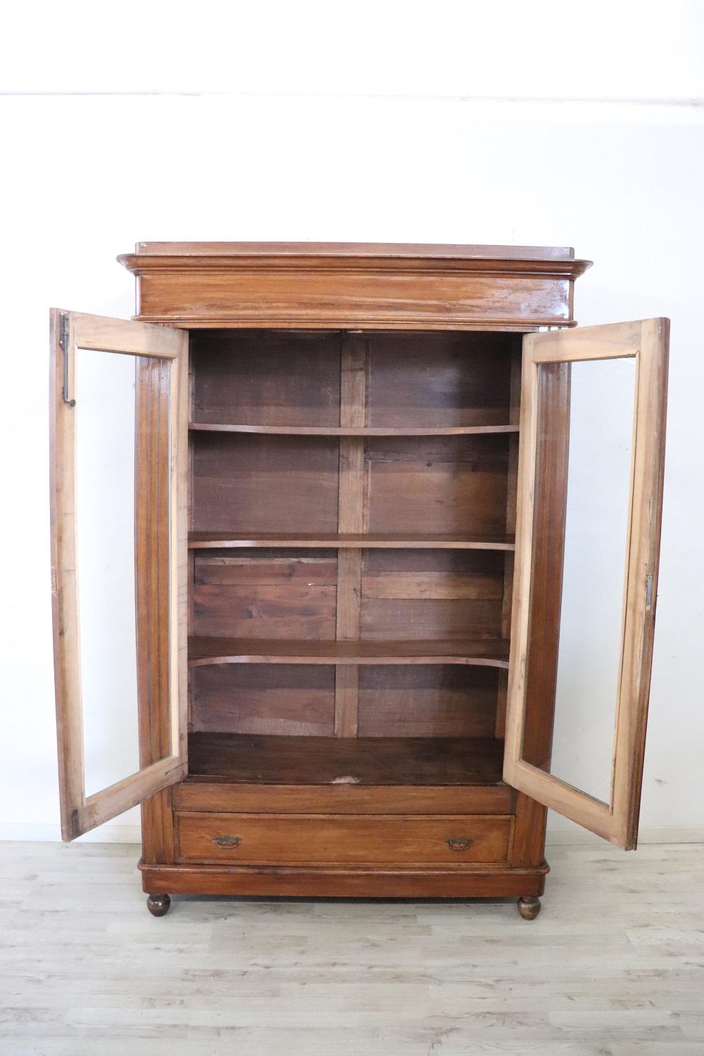 Mid-19th Century 19th Century Antique Solid Walnut Bookcase or Vitrine For Sale