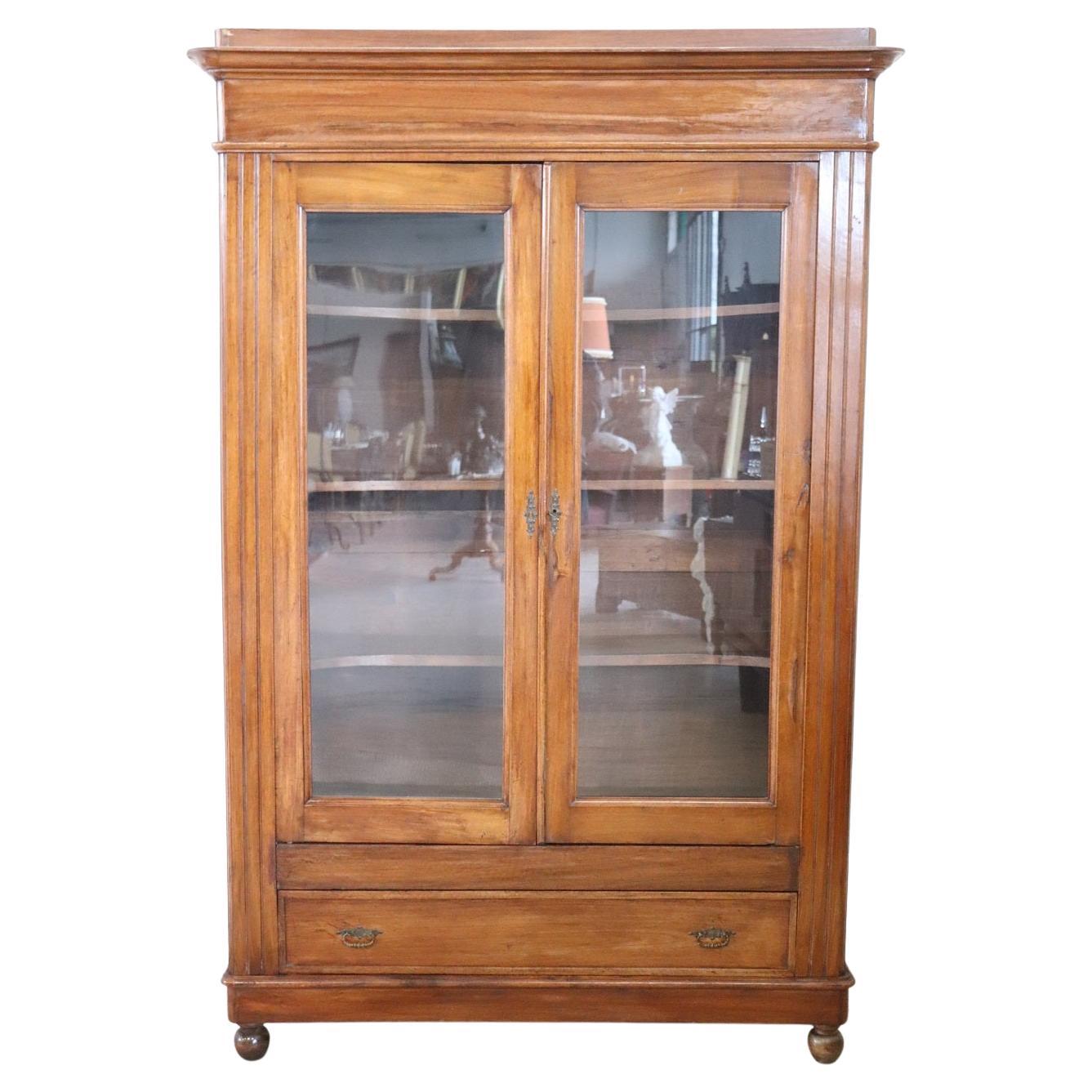 19th Century Antique Solid Walnut Bookcase or Vitrine For Sale