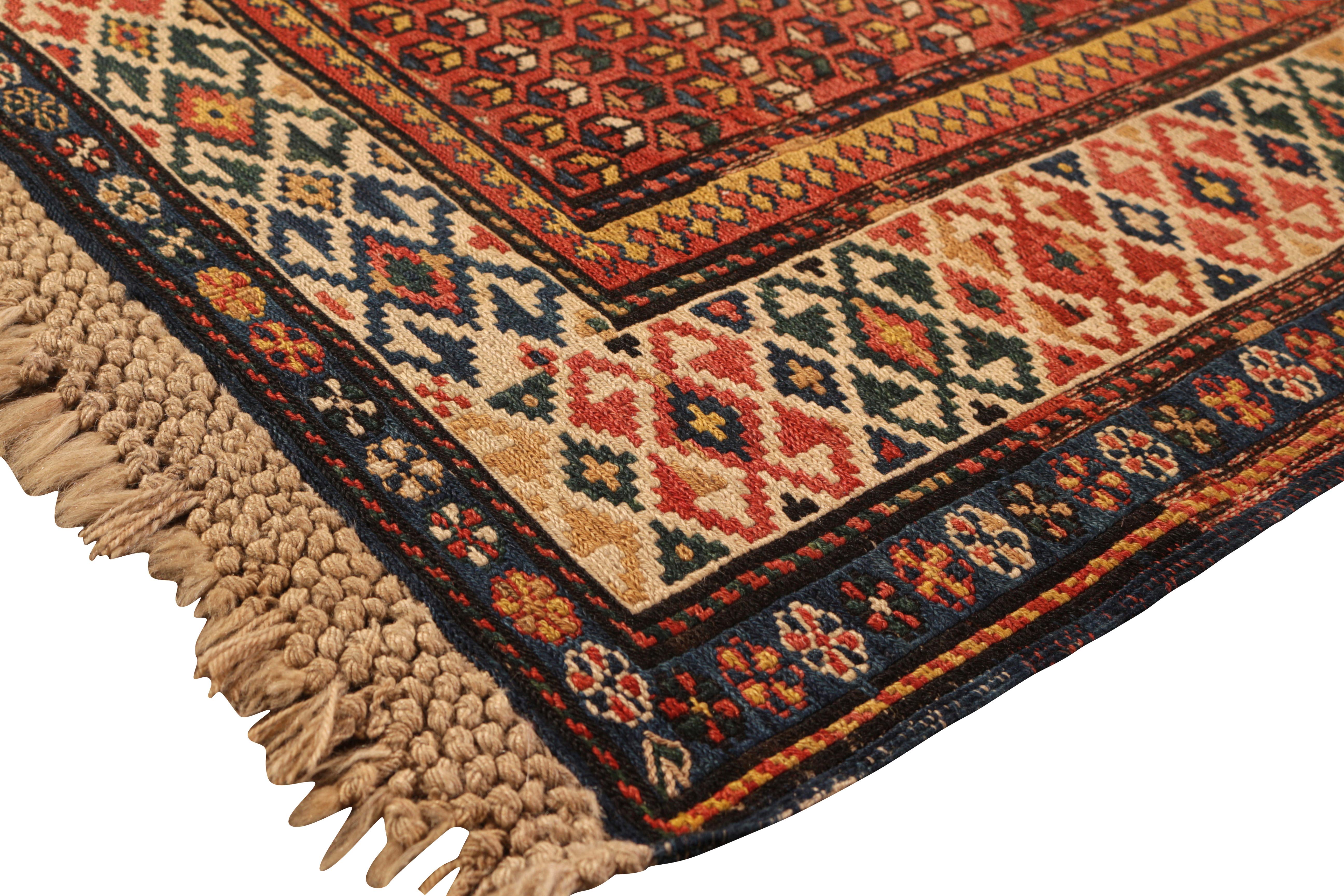 Rustic 19th Century Antique Soumak Rug Gometric Burnt All-Over Pattern by Rug & Kilim For Sale