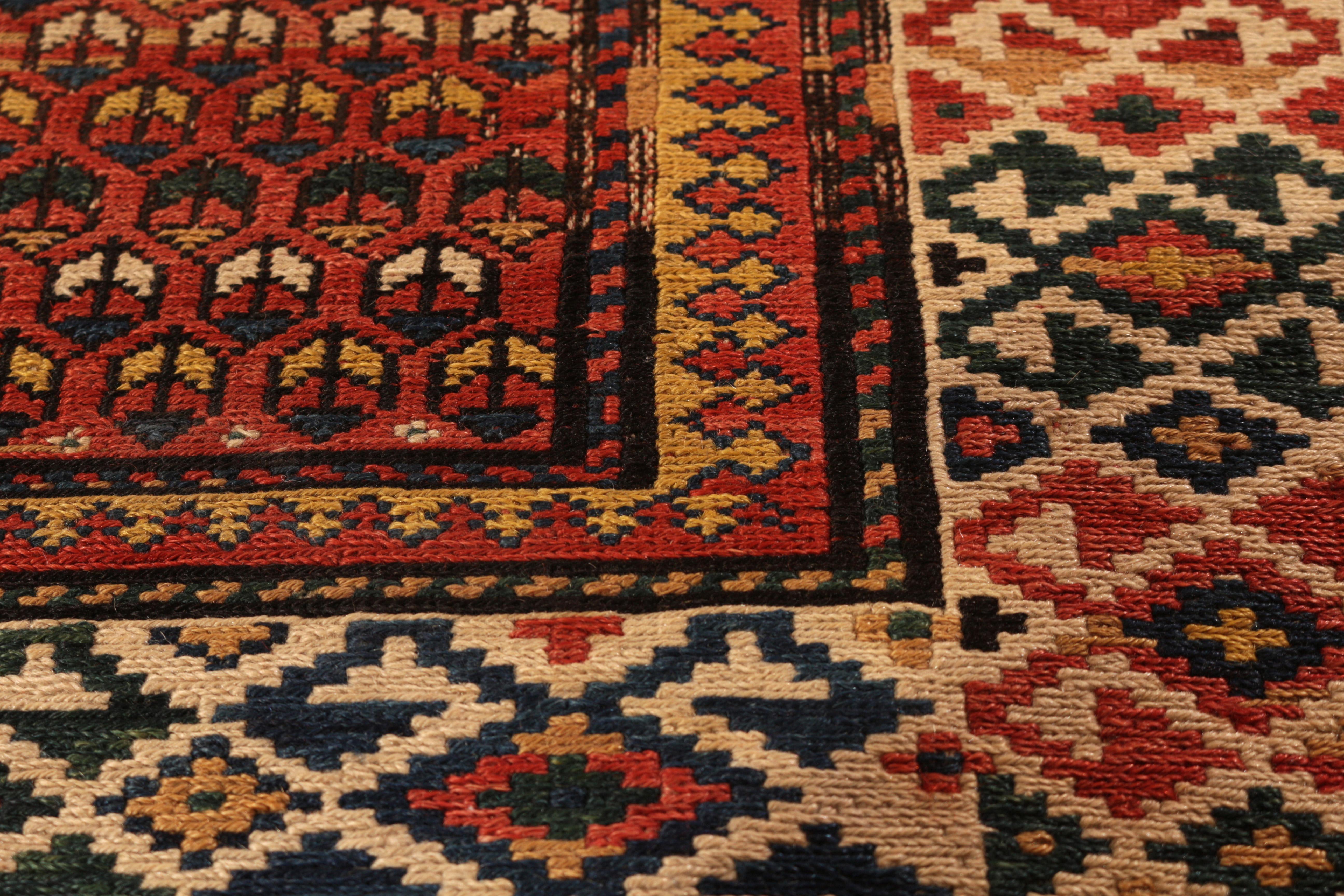 Russian 19th Century Antique Soumak Rug Gometric Burnt All-Over Pattern by Rug & Kilim For Sale