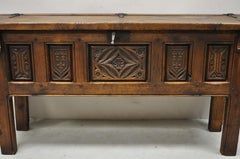 19th Century Antique Spanish Jacobean Oak Walnut Coffer Trunk Chest on Legs