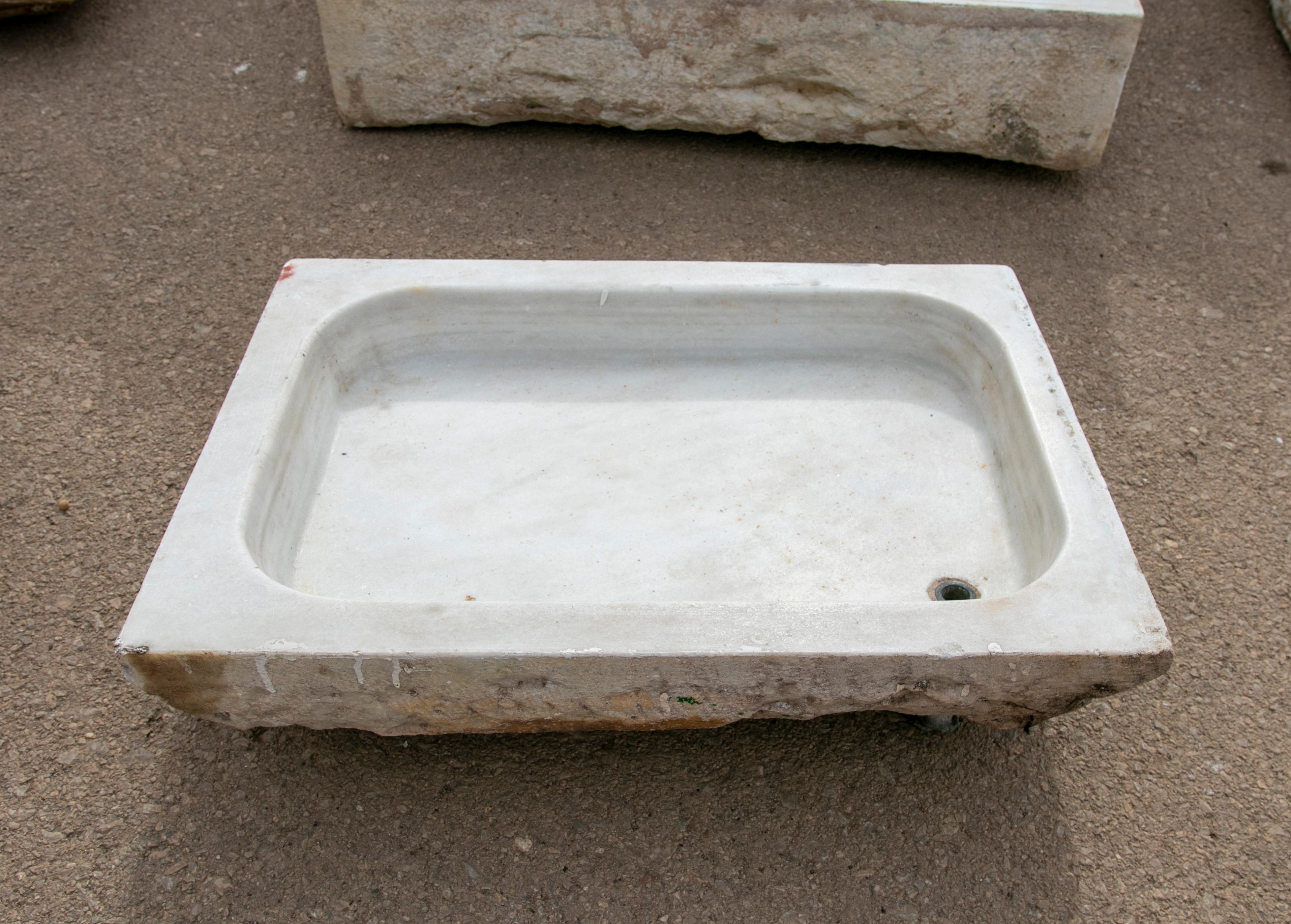 19th century antique Spanish white marble sink.