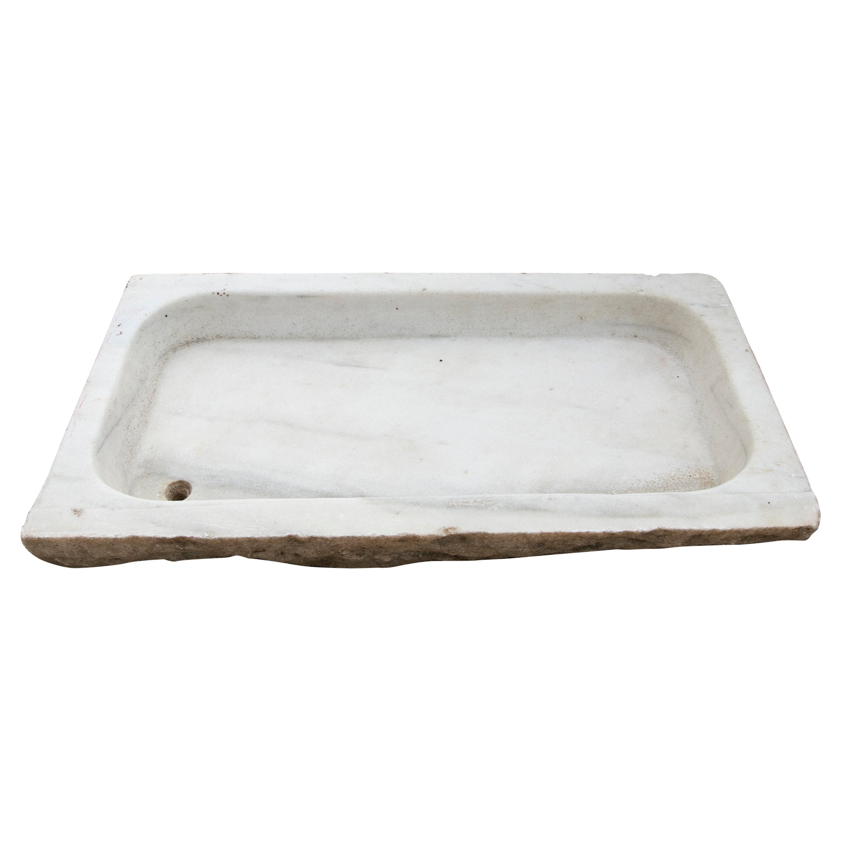 Lavello antico spagnolo in marmo bianco del XIX secolo