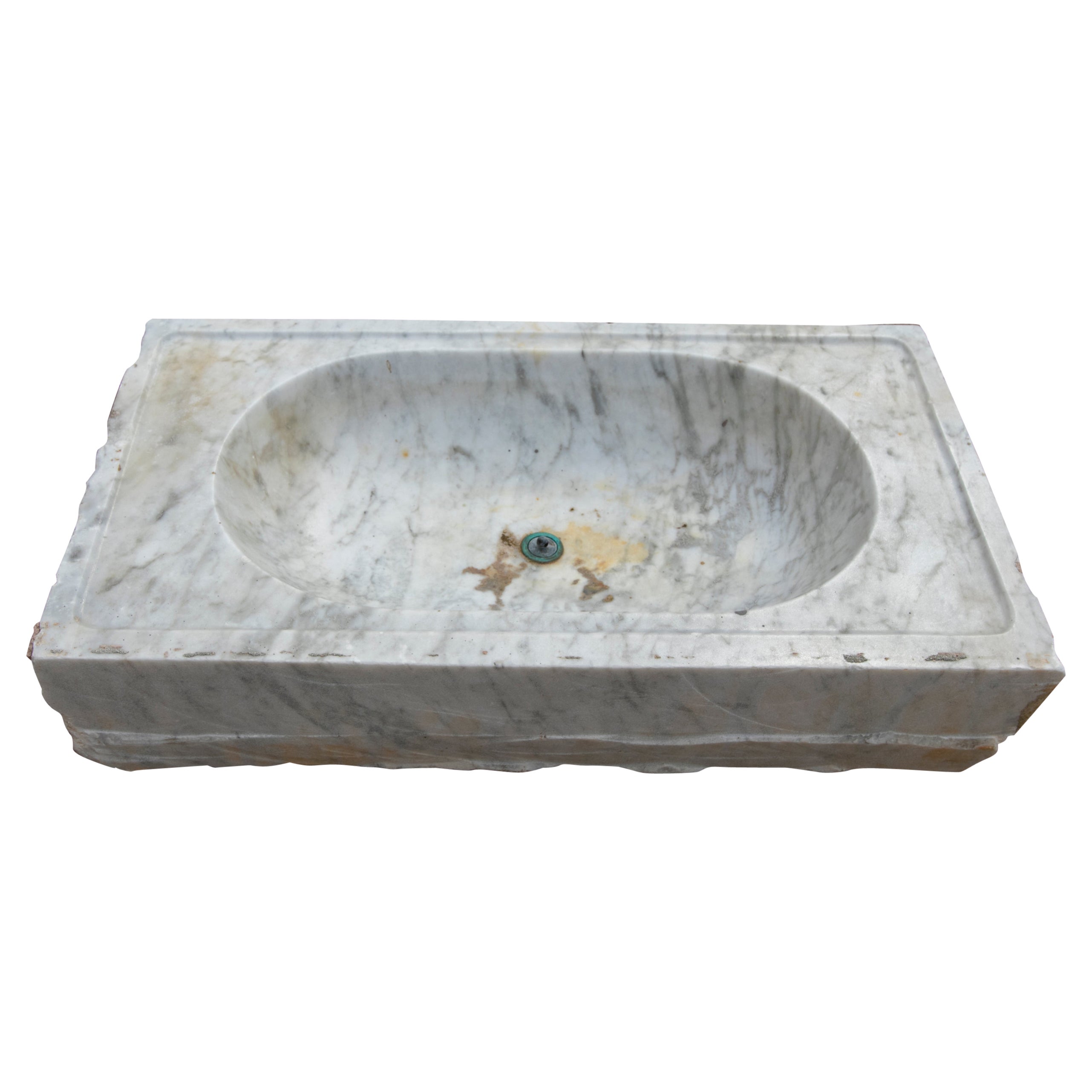 Lavello antico spagnolo in marmo bianco del XIX secolo