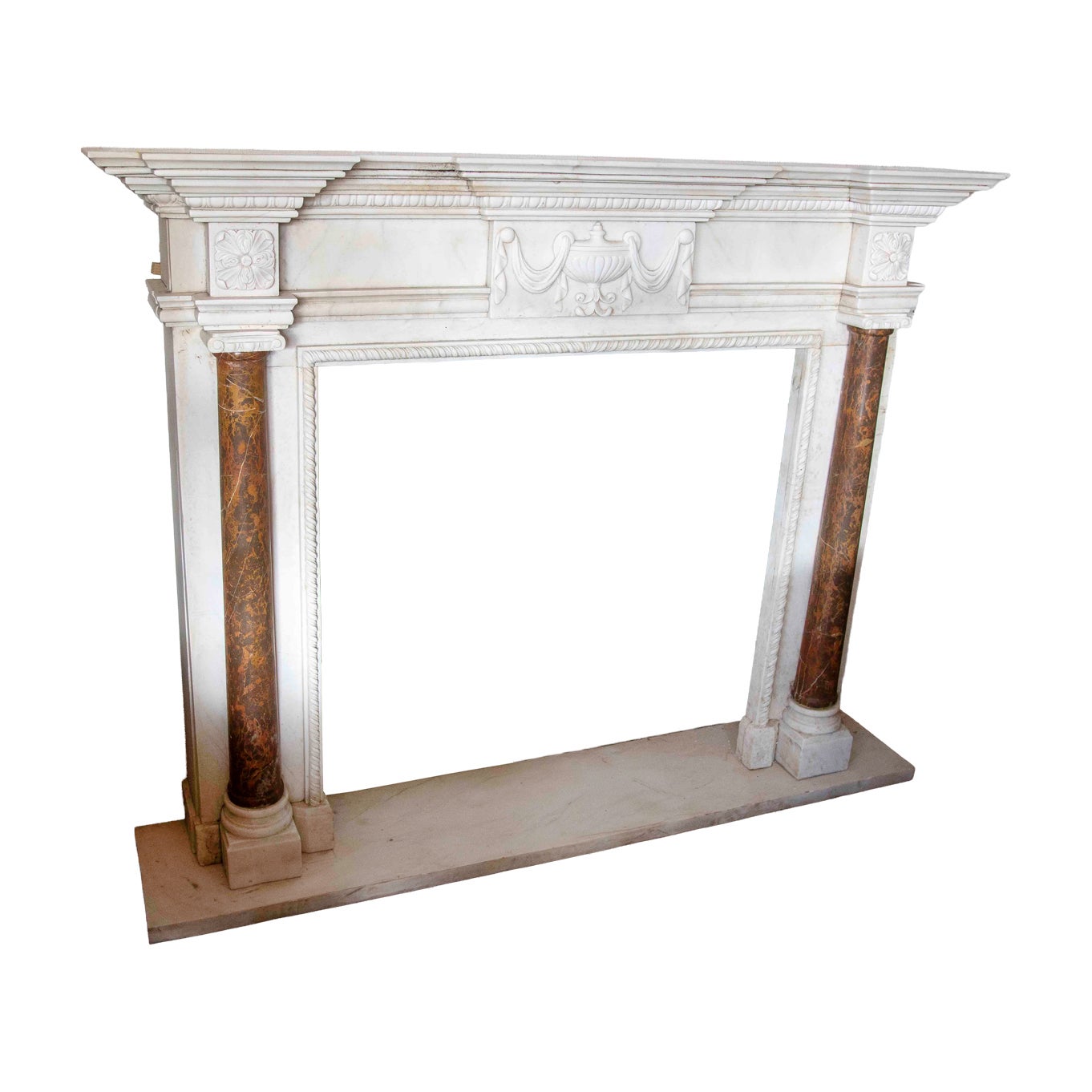 19th Century Antique Style Marble Fireplace with Jasper Columns en venta