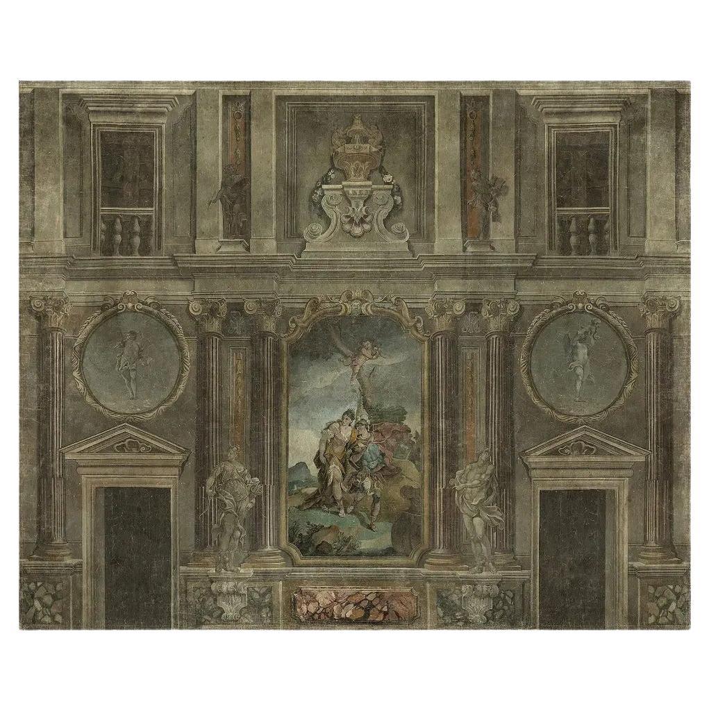19th-Century Antique-Style Panoramic Wall Mural on Canvas – Baroque Fresco