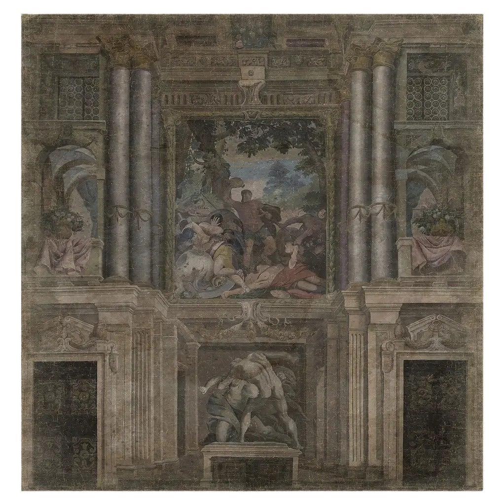 19th-Century Antique-Style Panoramic Wall Mural on Canvas – Baroque Interior For Sale