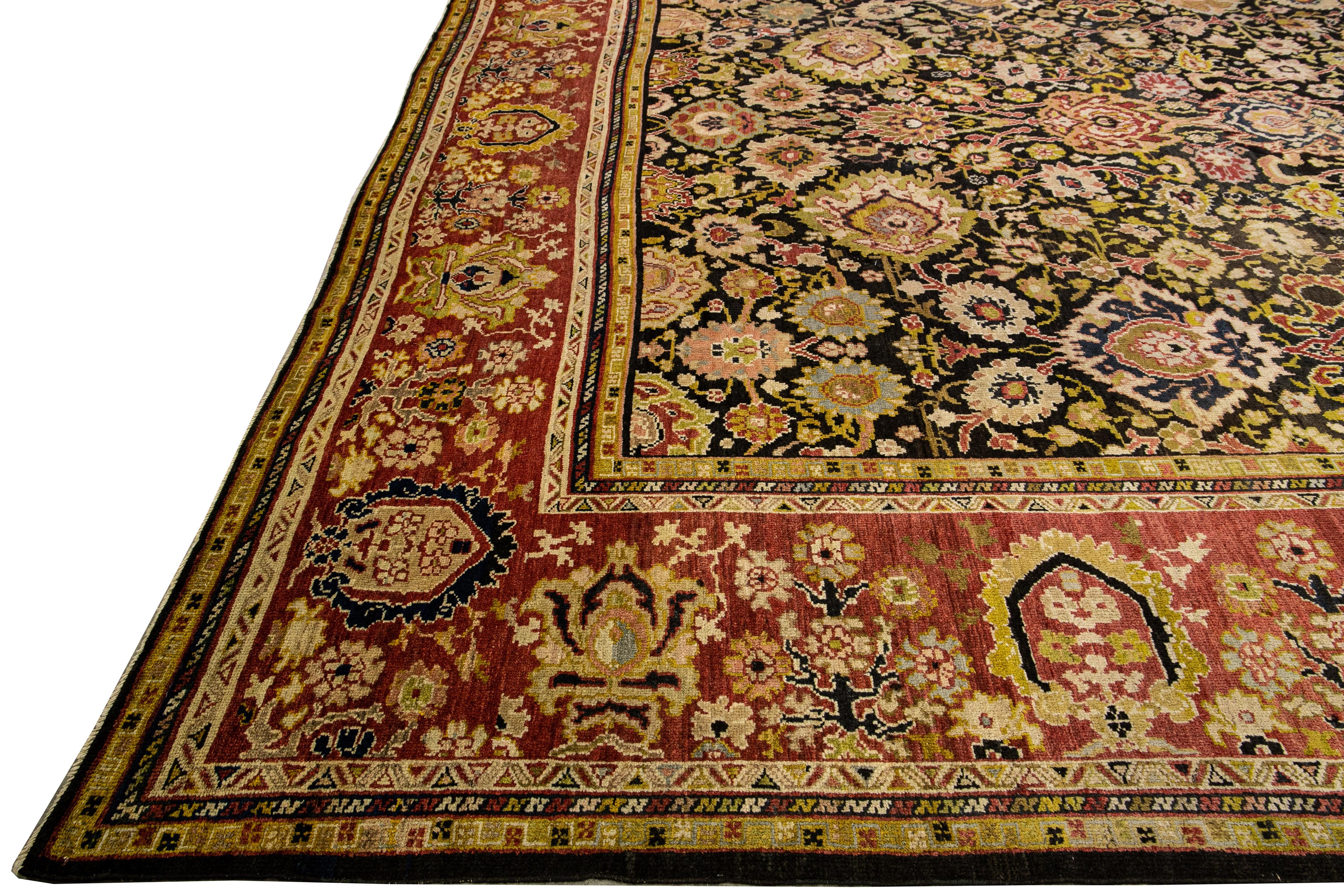 Persian 19th Century Antique Sultanabad Handmade Allover Floral Oversize Wool Rug For Sale