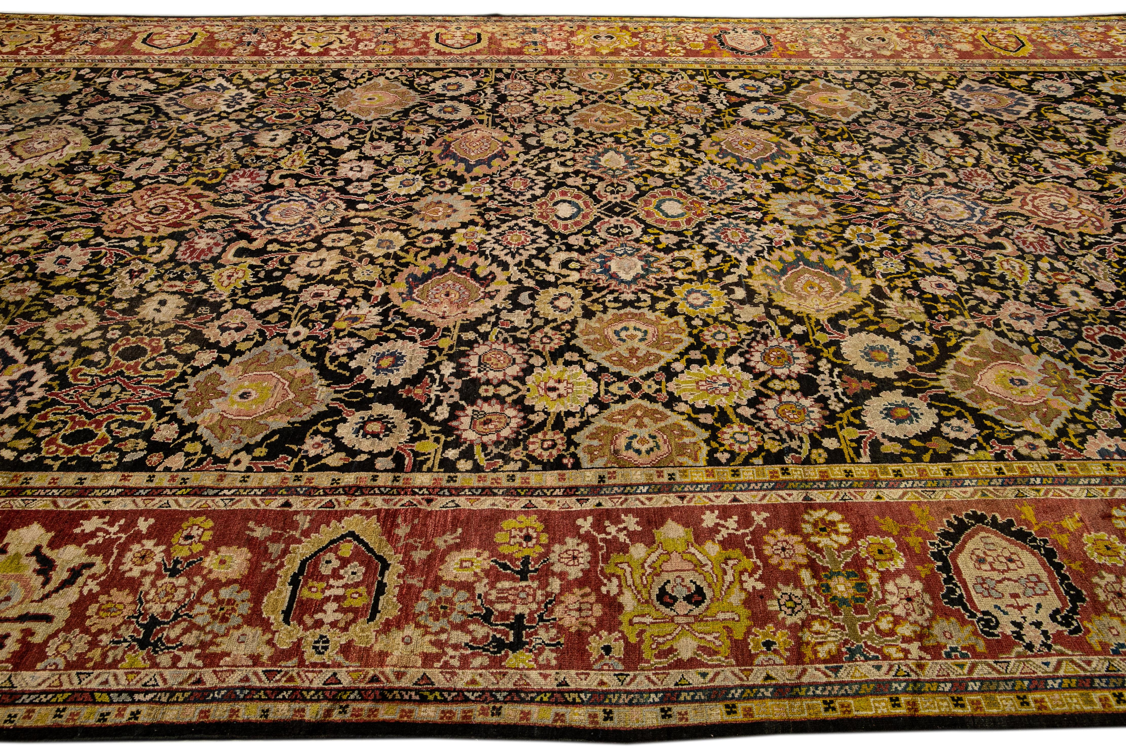 Hand-Knotted 19th Century Antique Sultanabad Handmade Allover Floral Oversize Wool Rug For Sale