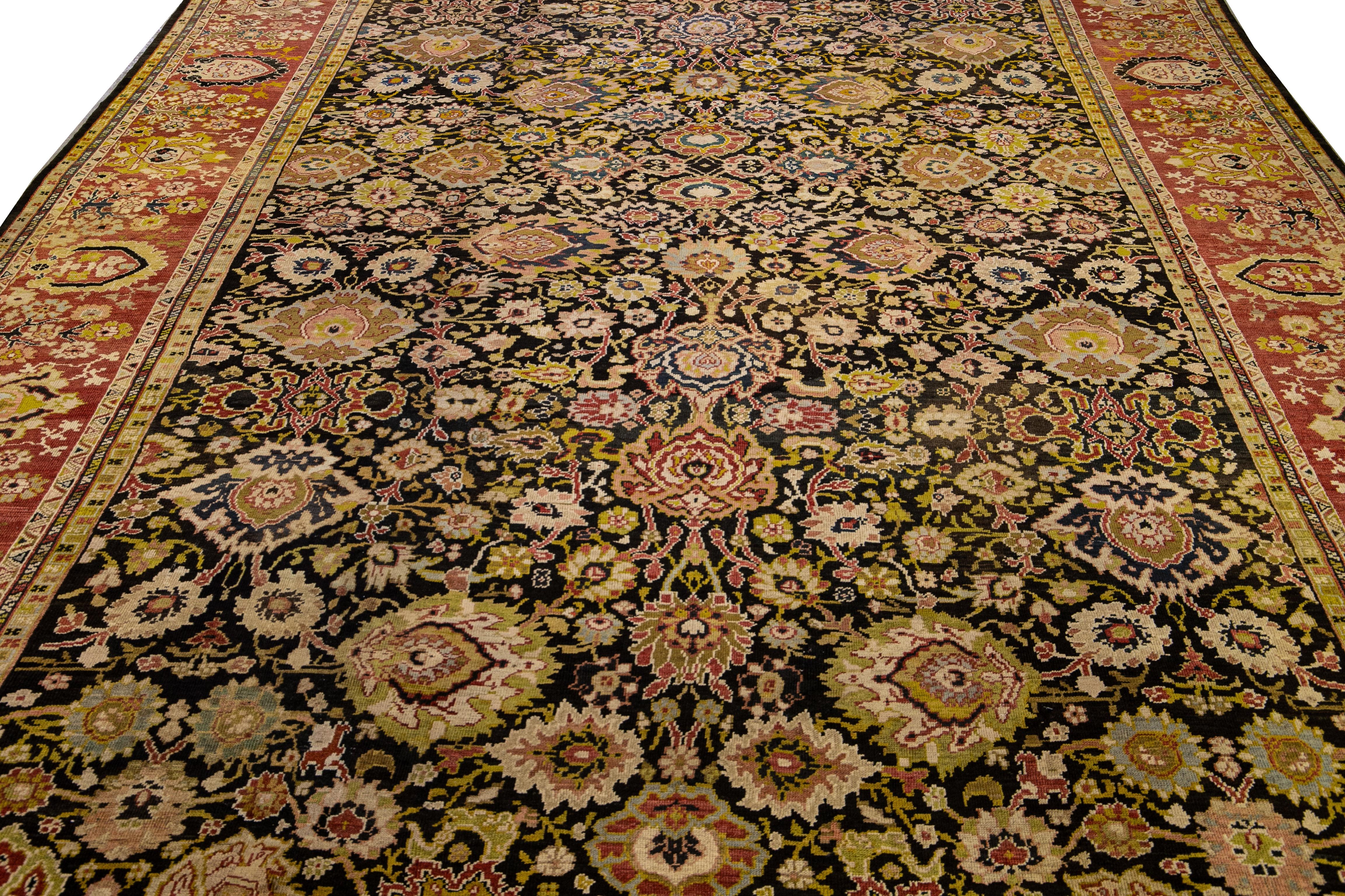 19th Century Antique Sultanabad Handmade Allover Floral Oversize Wool Rug For Sale 1