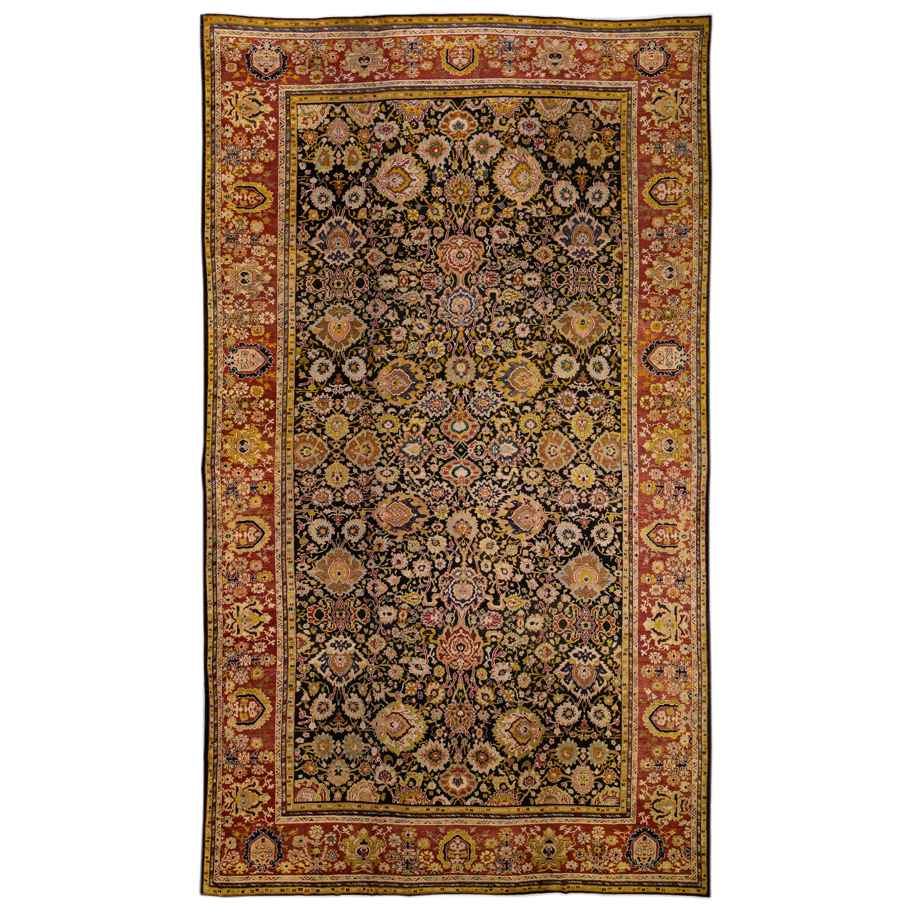 Tapis ancien en laine Sultanabad surdimensionné à motifs floraux, fait à la main, XIXe siècle