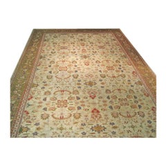Antique Persian Sultanabad Wool 14x23 Olive, Ivory Blue & Rust Handmade Area Rug