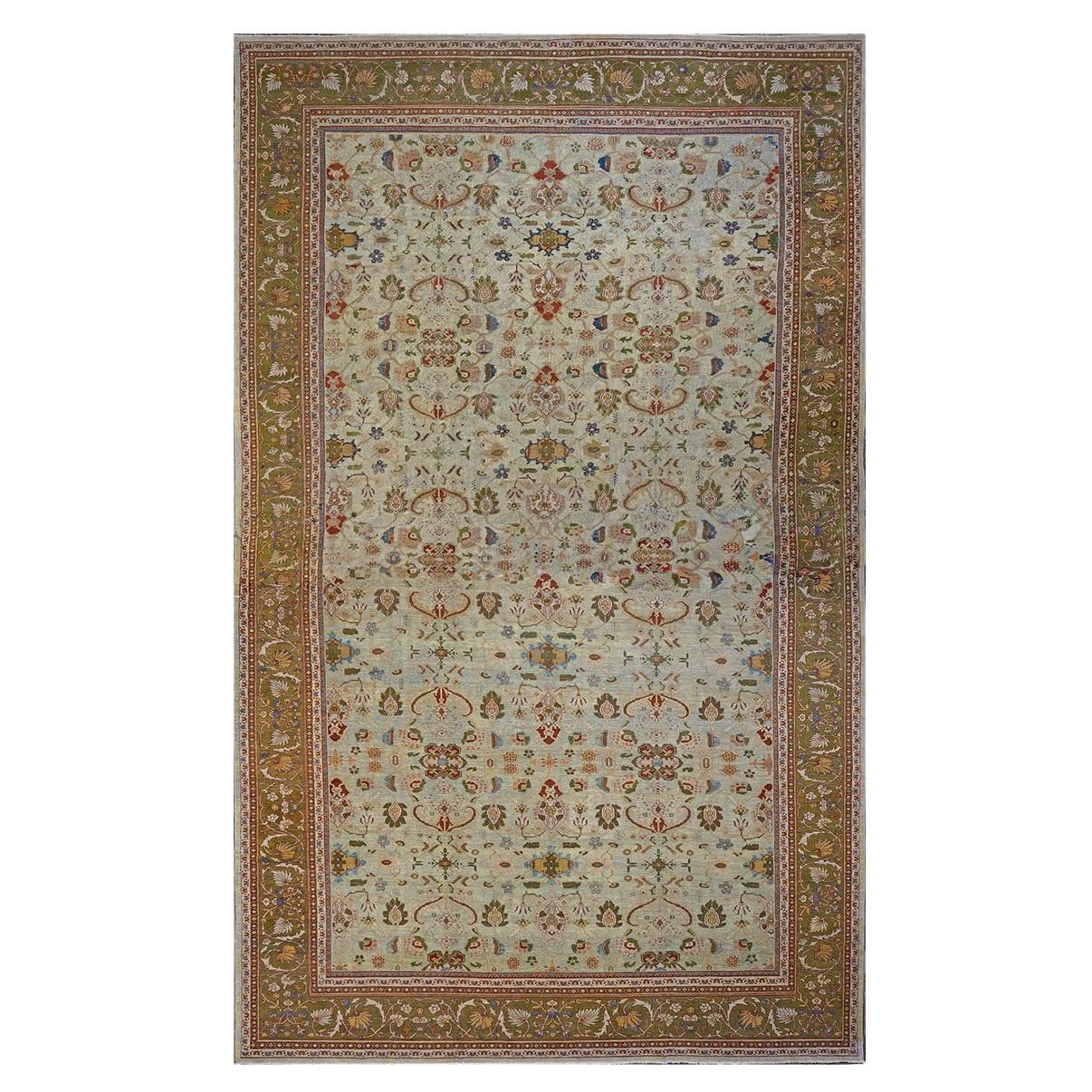 Antiker persischer Sultanabad-Teppich in Übergröße 14x22 in Weichgrün und Blau aus dem 19. Jahrhundert