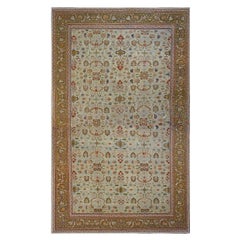 Tapis persan ancien Sultanabad surdimensionné vert et bleu doux du 19ème siècle 14x22