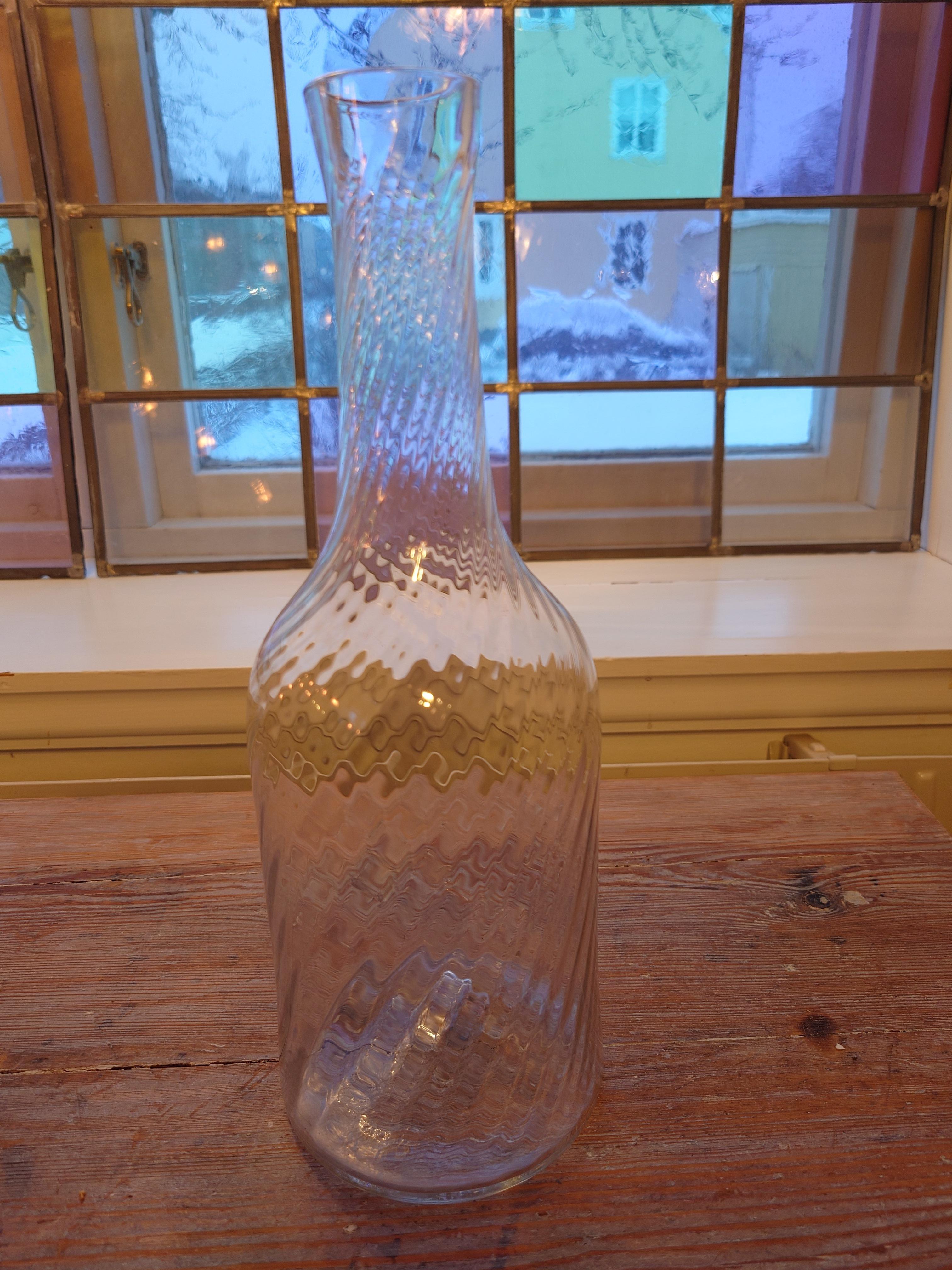 Gustavian 19th Century Antique Swedish Glass Twisted Carafe / Bottle
