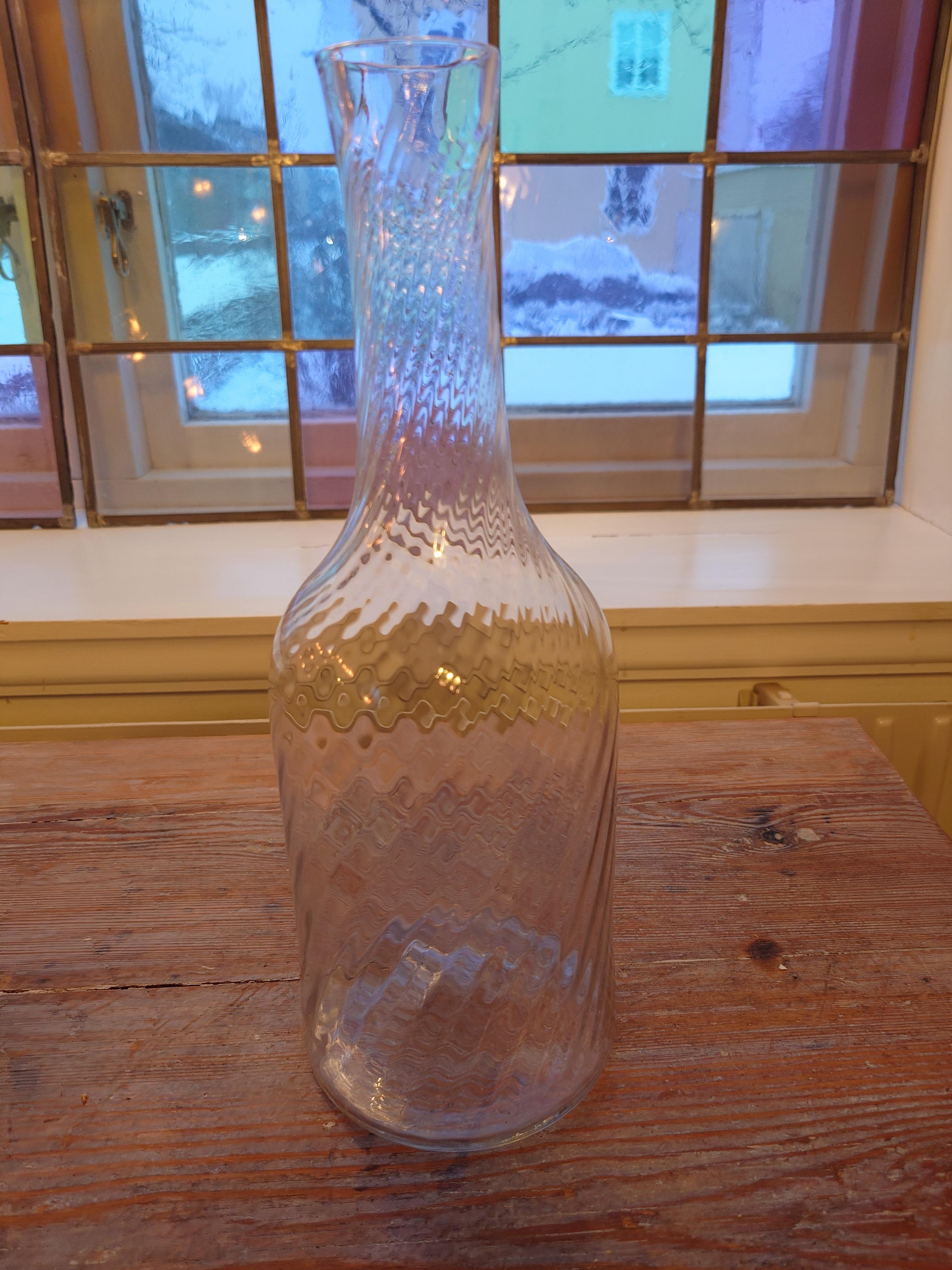 Hand-Crafted 19th Century Antique Swedish Glass Twisted Carafe / Bottle