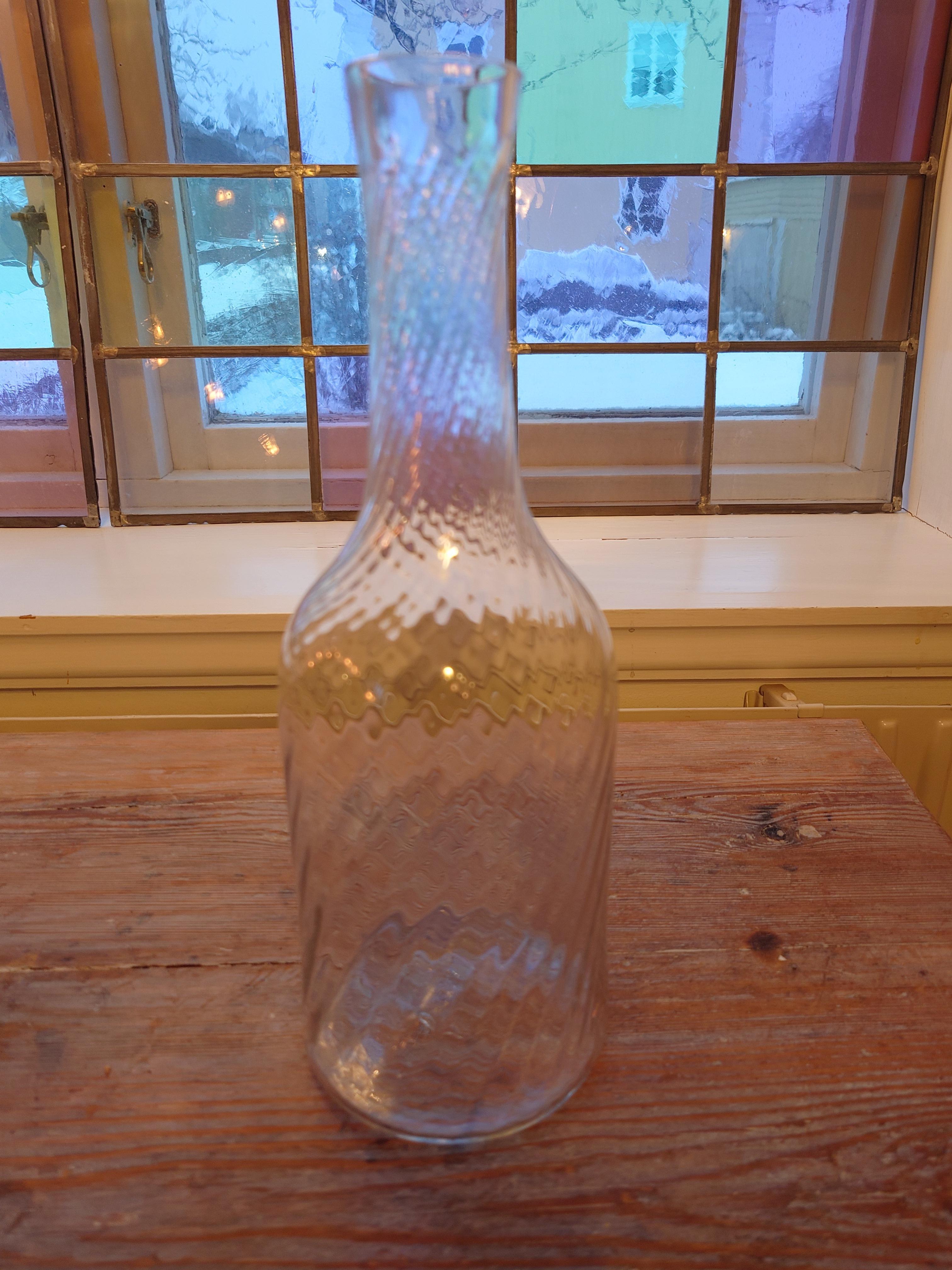 19th Century Antique Swedish Glass Twisted Carafe / Bottle In Good Condition In Boden, SE