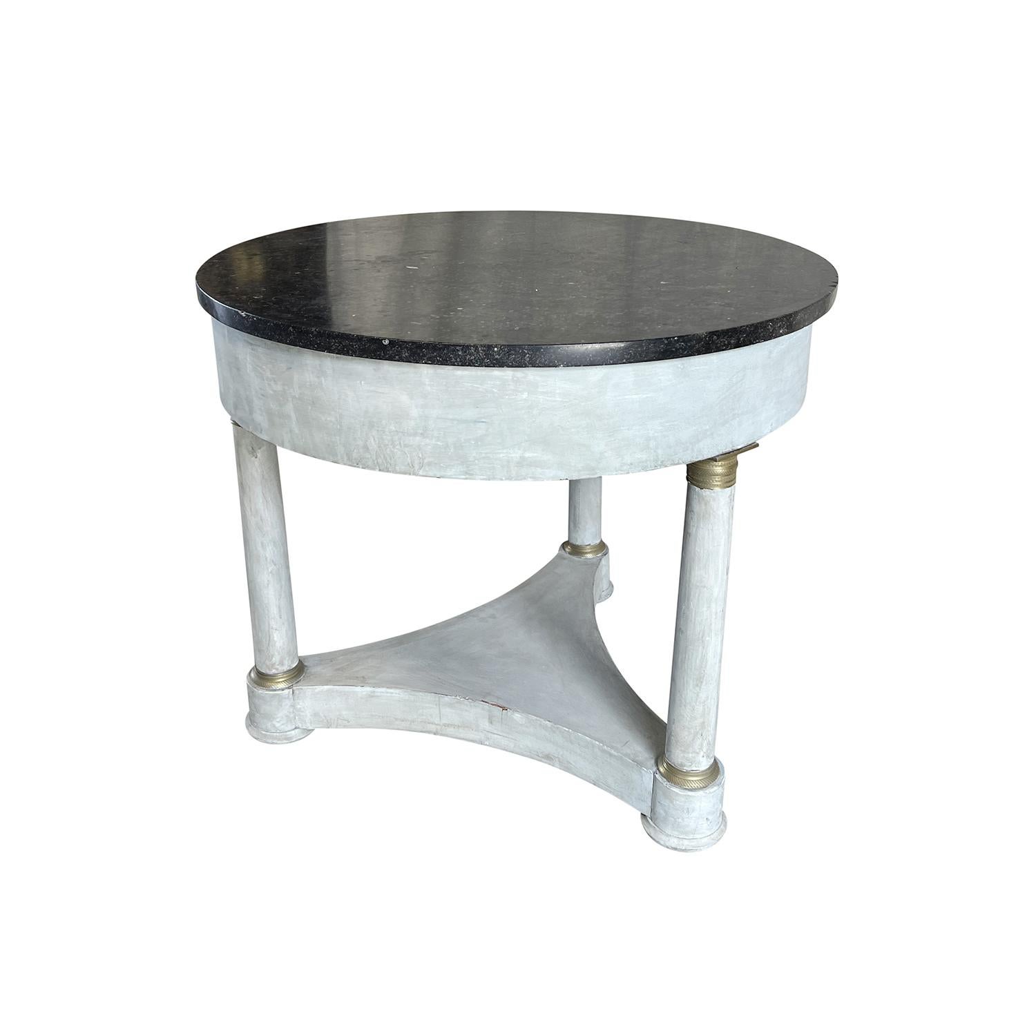 Hand-Carved 19th Century Antique Swedish Gustavian, Scandinavian Round Marble Top Table For Sale