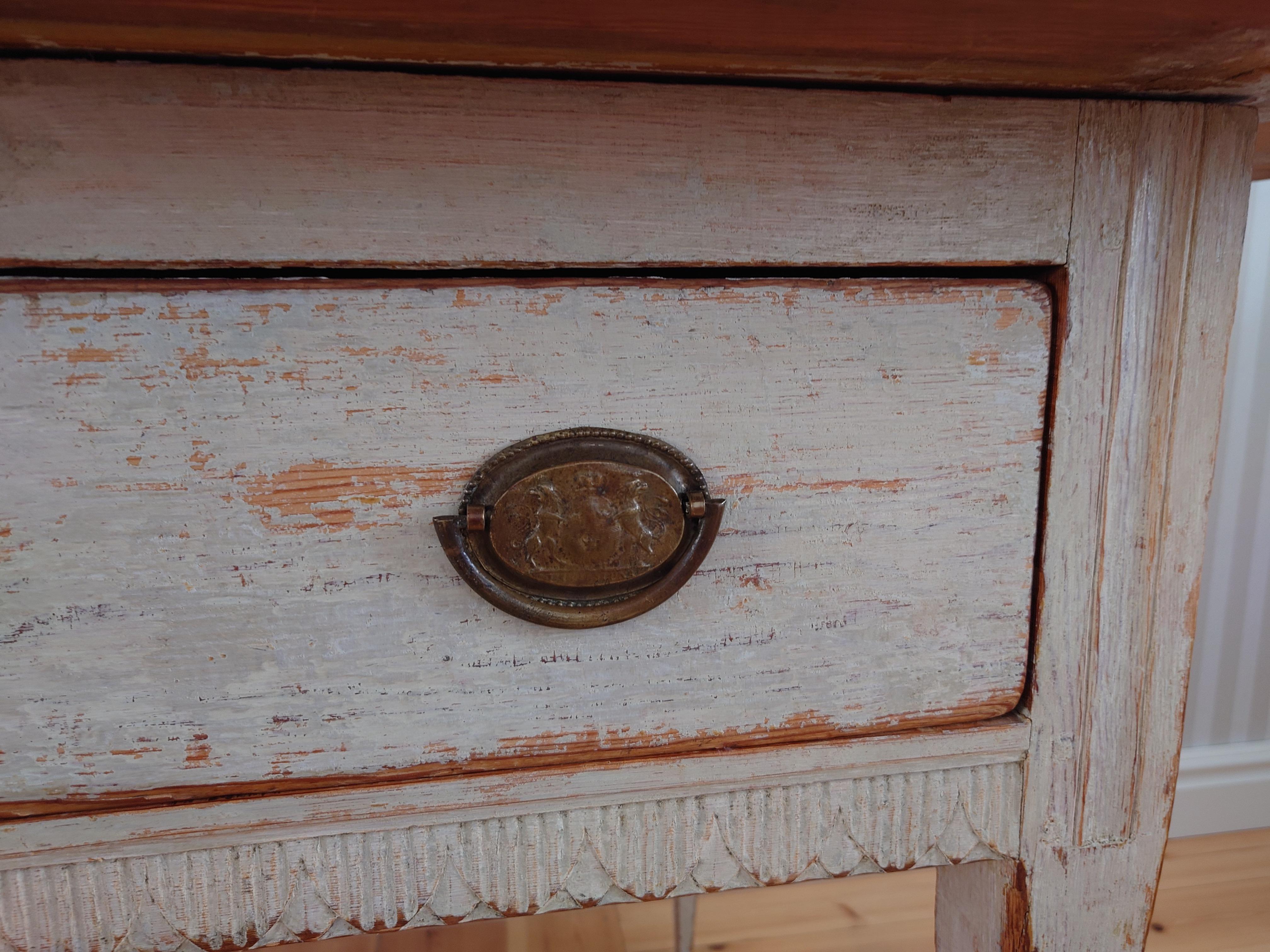 19th Century Antique Swedish Gustavian Writing Table / Desk Original Paint For Sale 9