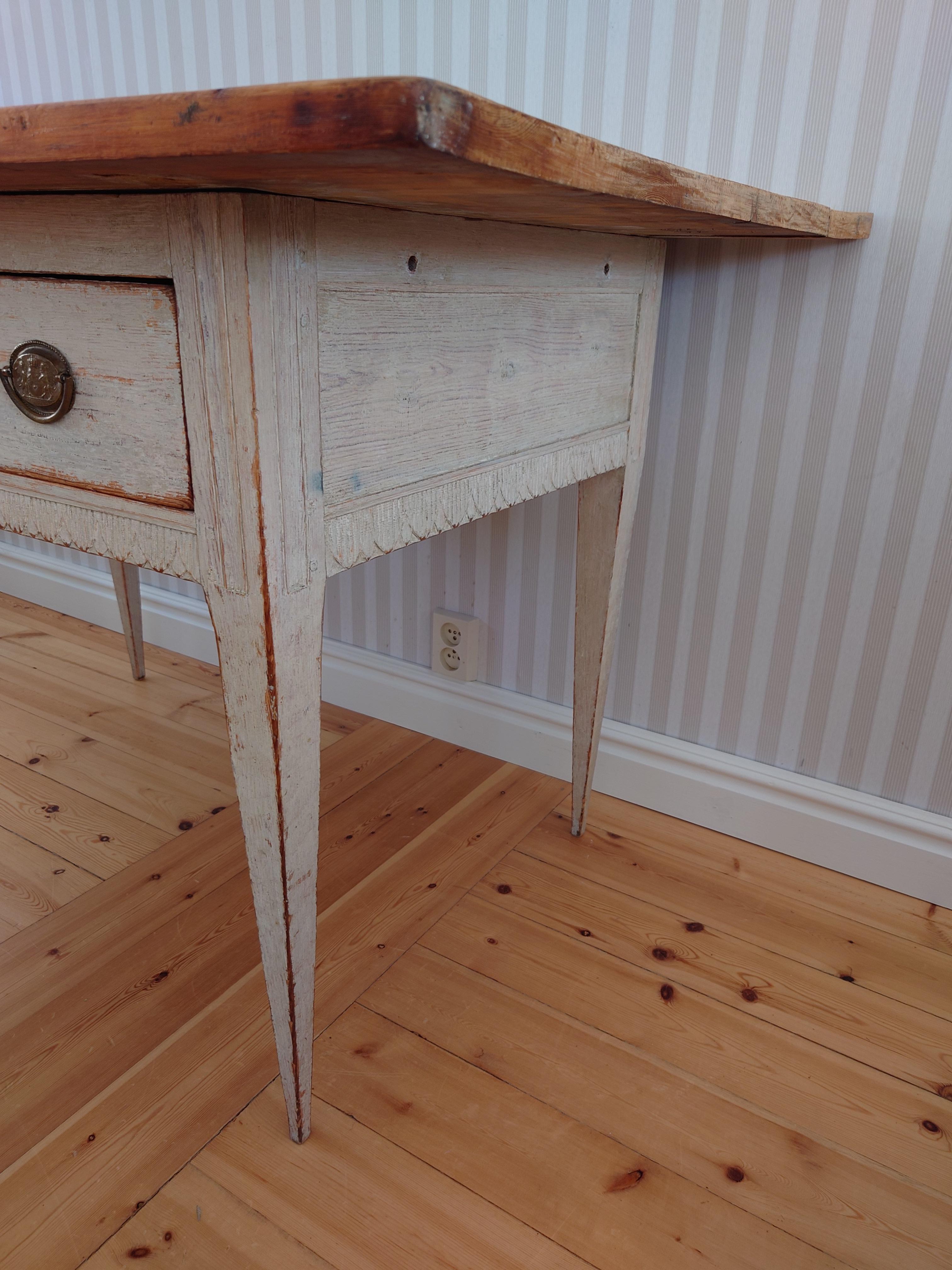 19th Century Antique Swedish Gustavian Writing Table / Desk Original Paint For Sale 13