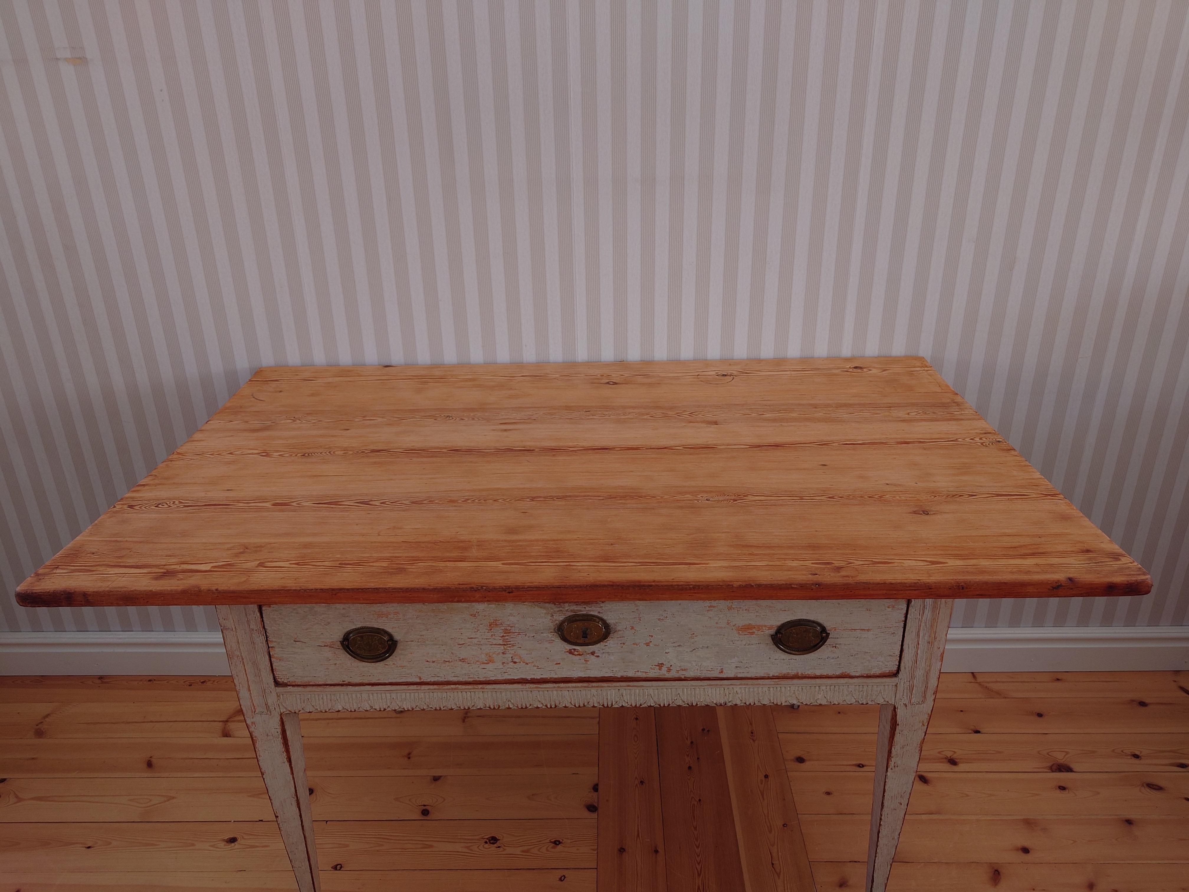 Pine 19th Century Antique Swedish Gustavian Writing Table / Desk Original Paint For Sale
