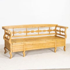 19th Century Antique Swedish Pine Bench with Interior Storage