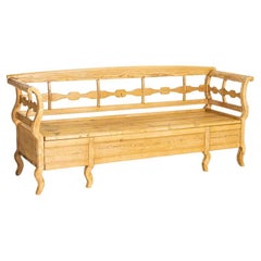 19th Century Antique Swedish Pine Bench with Interior Storage