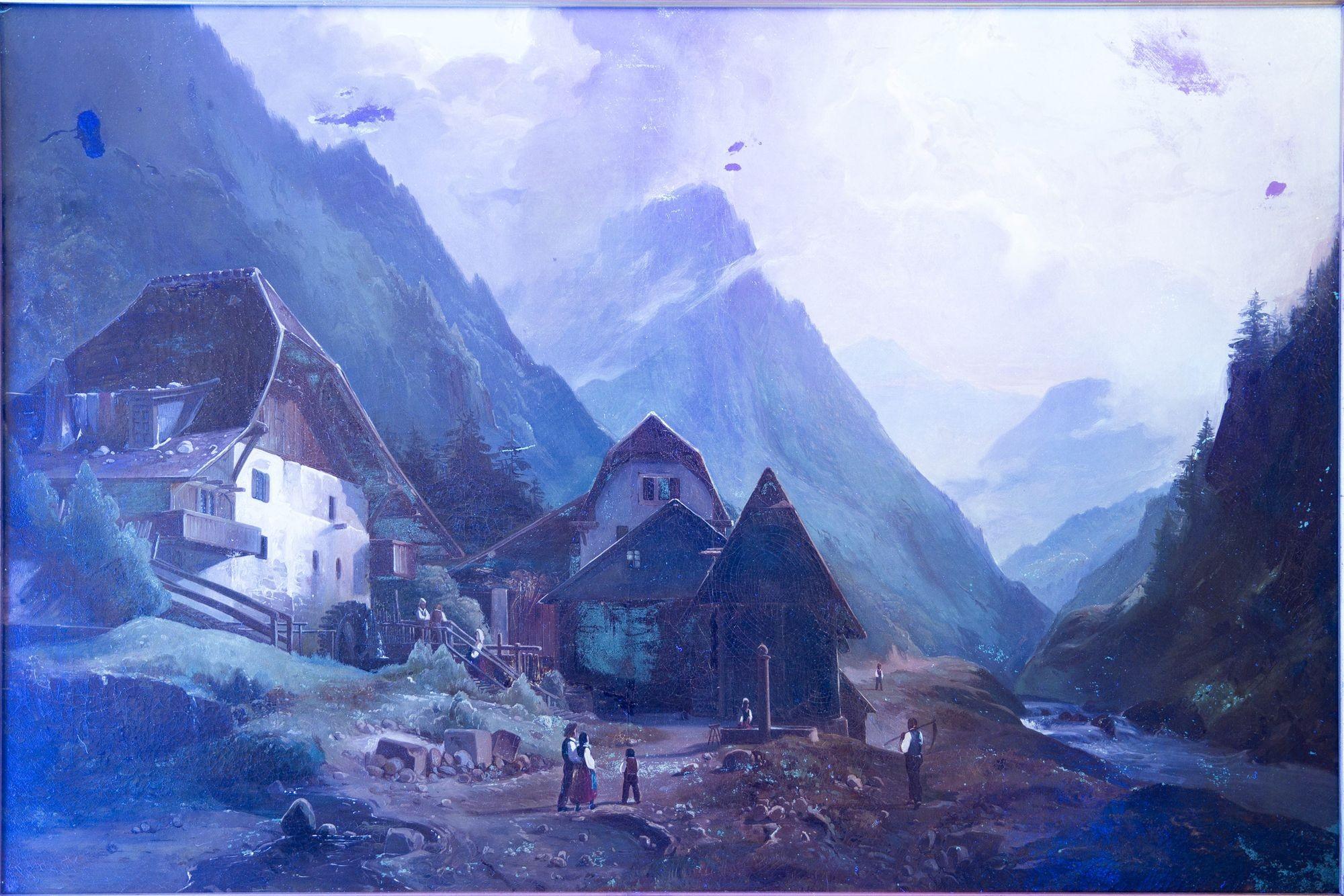 19. Jahrhundert Antike Schweizer Alpendorf Berglandschaft Gemälde im Angebot 8