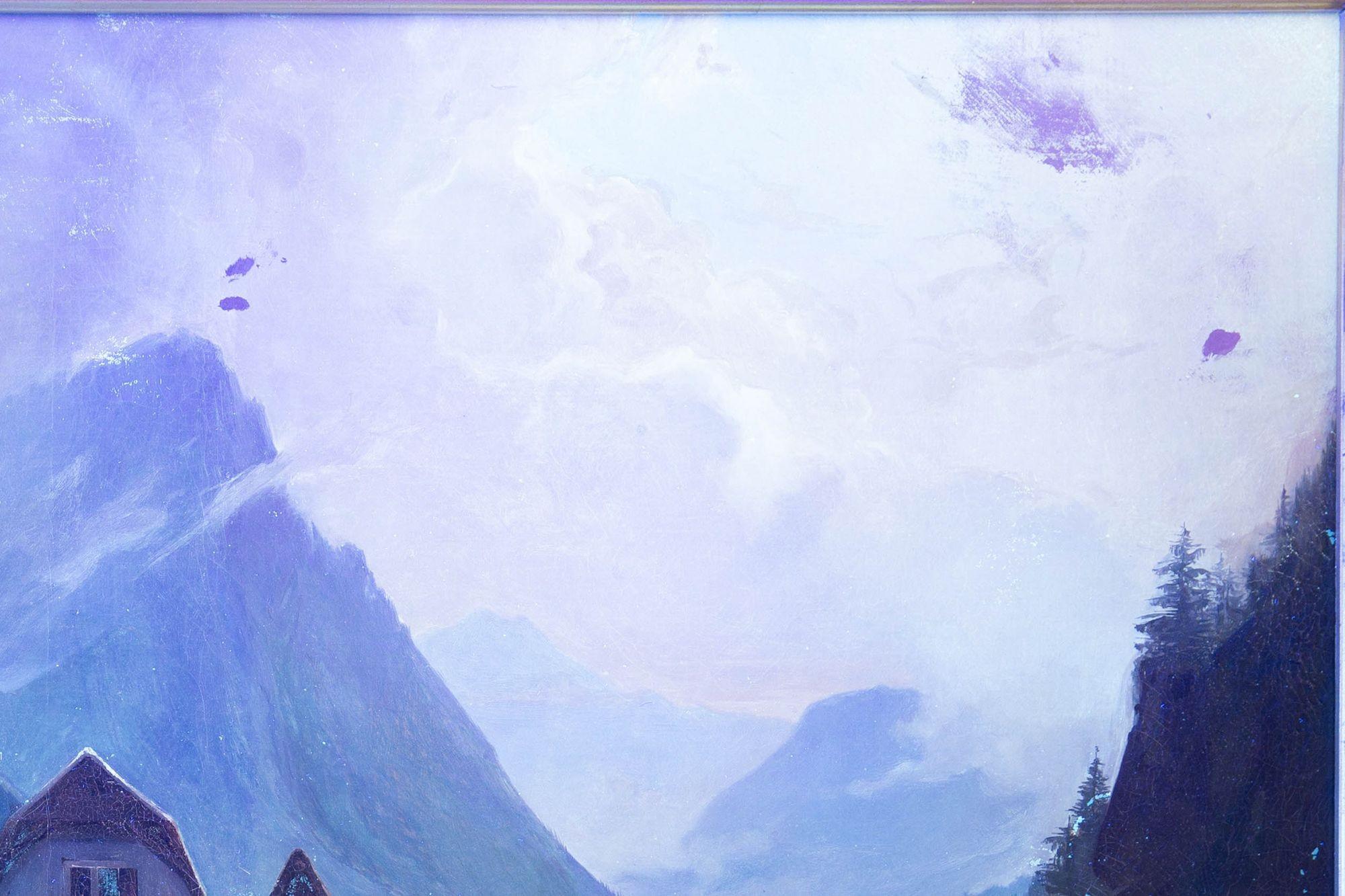 19. Jahrhundert Antike Schweizer Alpendorf Berglandschaft Gemälde im Angebot 13