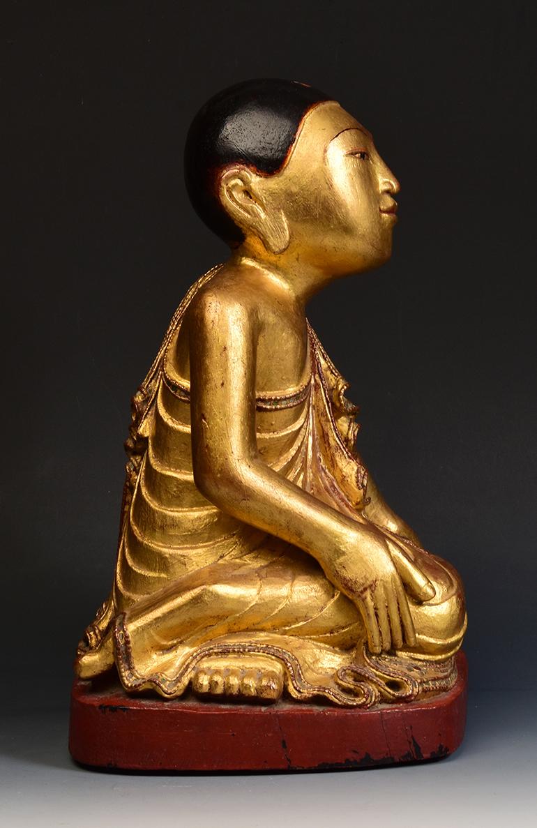 19th Century, Antique Tai Yai Burmese Wooden Seated Disciple / Monk For Sale 9