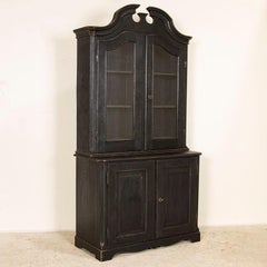19th Century Antique Tall Oak Cabinet Cupboard Bookcase Painted Black