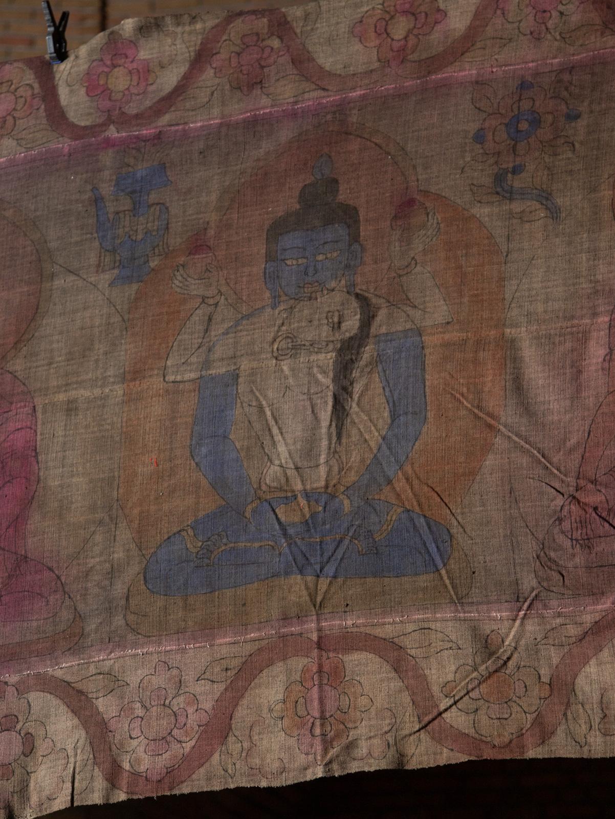 19th century Antique temple cloth with 7 Buddhas from Tibet - OriginalBuddhas For Sale 7