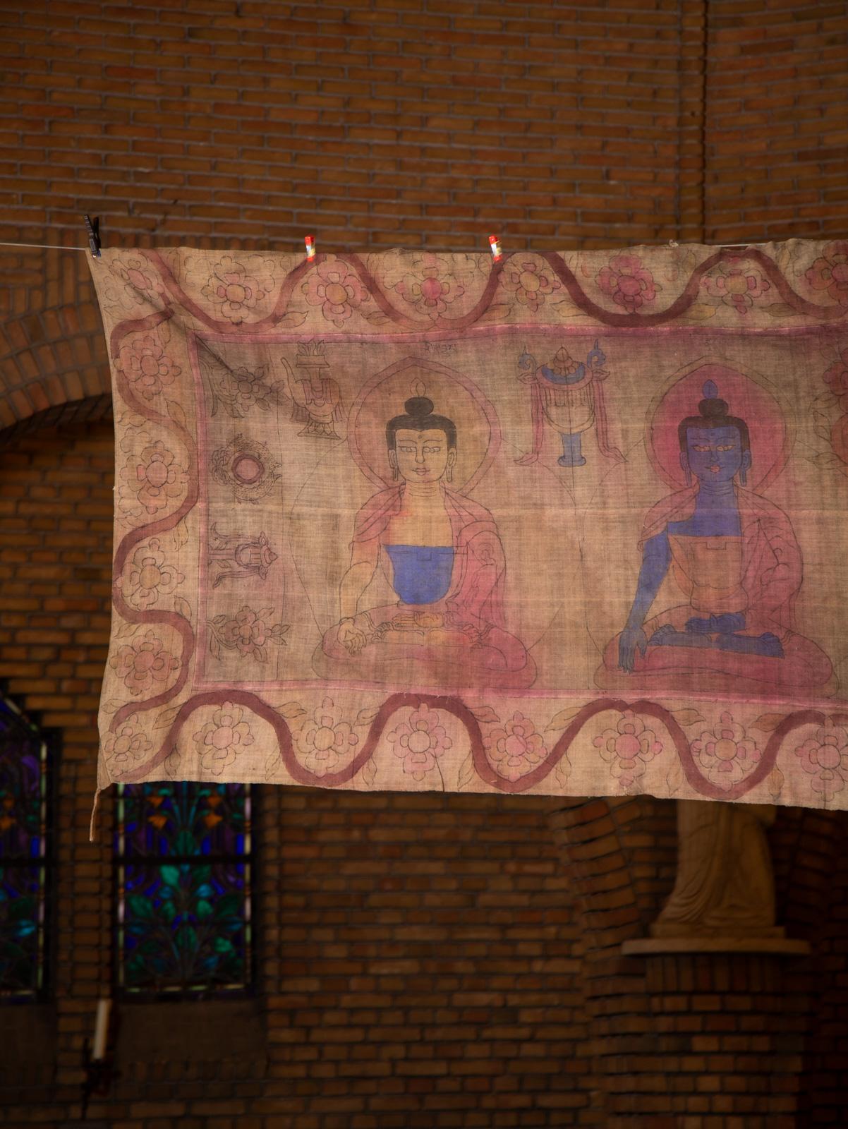 Burmese 19th century Antique temple cloth with 7 Buddhas from Tibet - OriginalBuddhas For Sale
