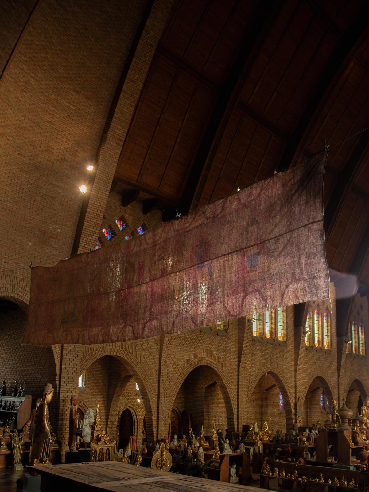 Grasscloth 19th century Antique temple cloth with 7 Buddhas from Tibet - OriginalBuddhas For Sale