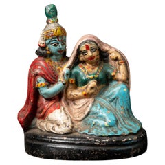 19th century Antique terracotta Radha and Krishna statue from India