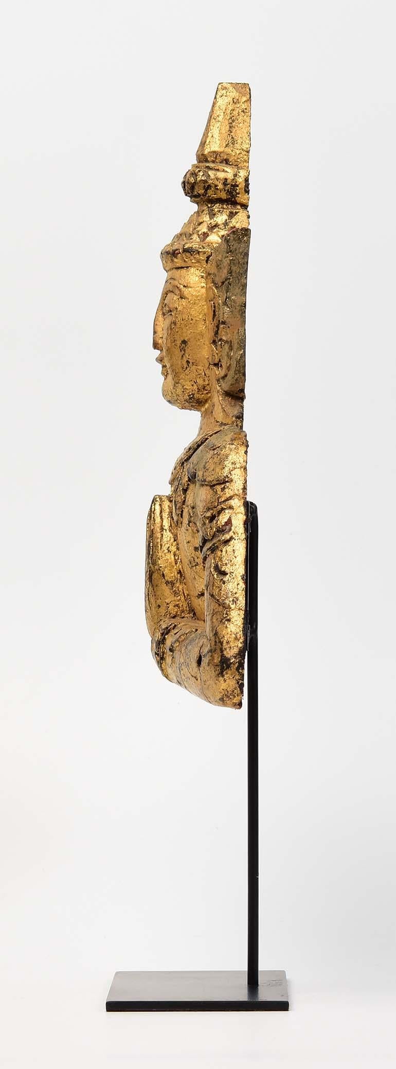 19th Century, Antique Thai Wooden Angel with Gilded Gold 3