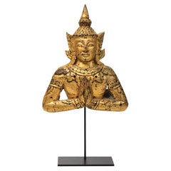19th Century, Antique Thai Wooden Angel with Gilded Gold