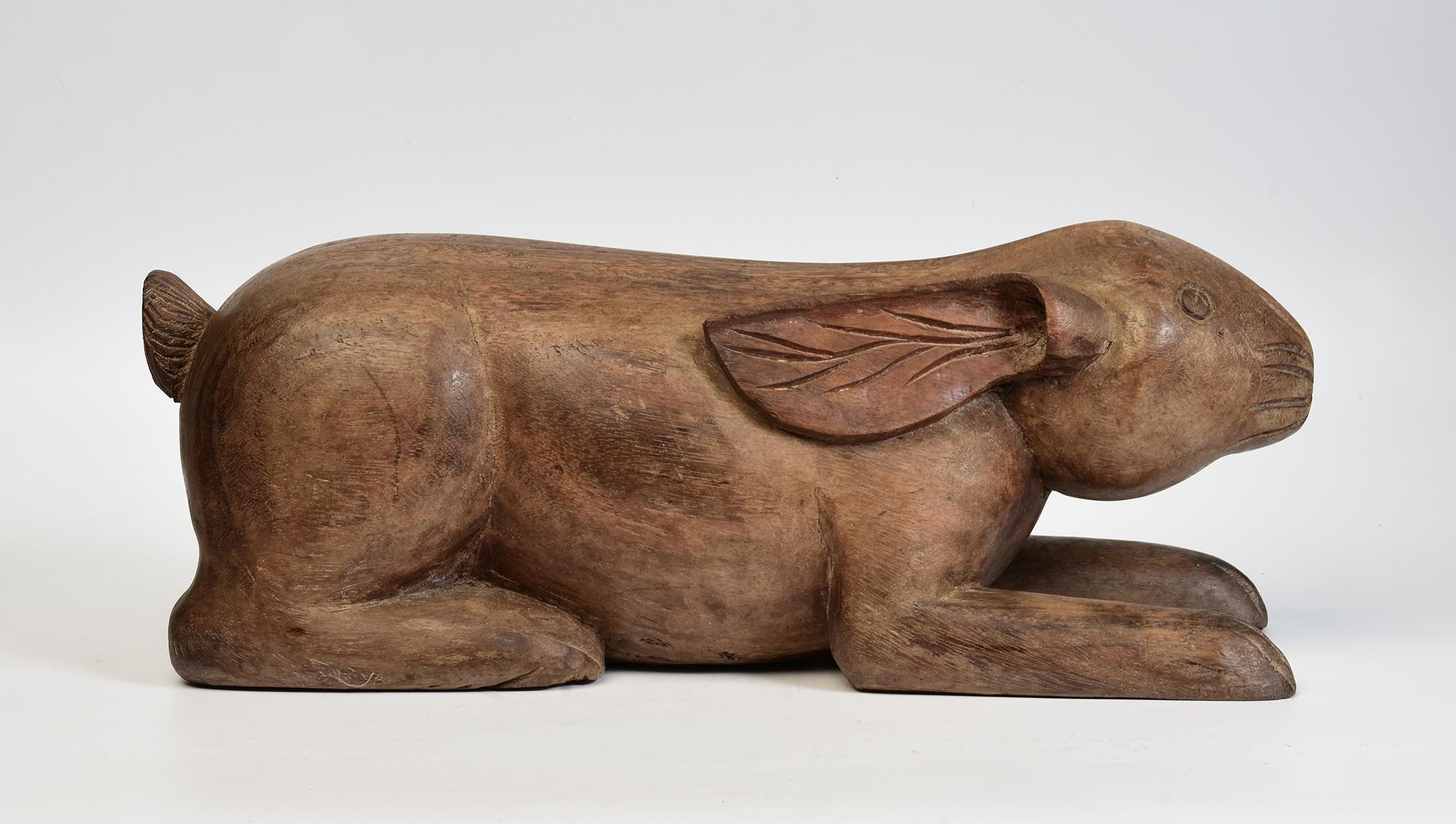 19th Century, Antique Thai Wooden Animal Rabbit For Sale 6