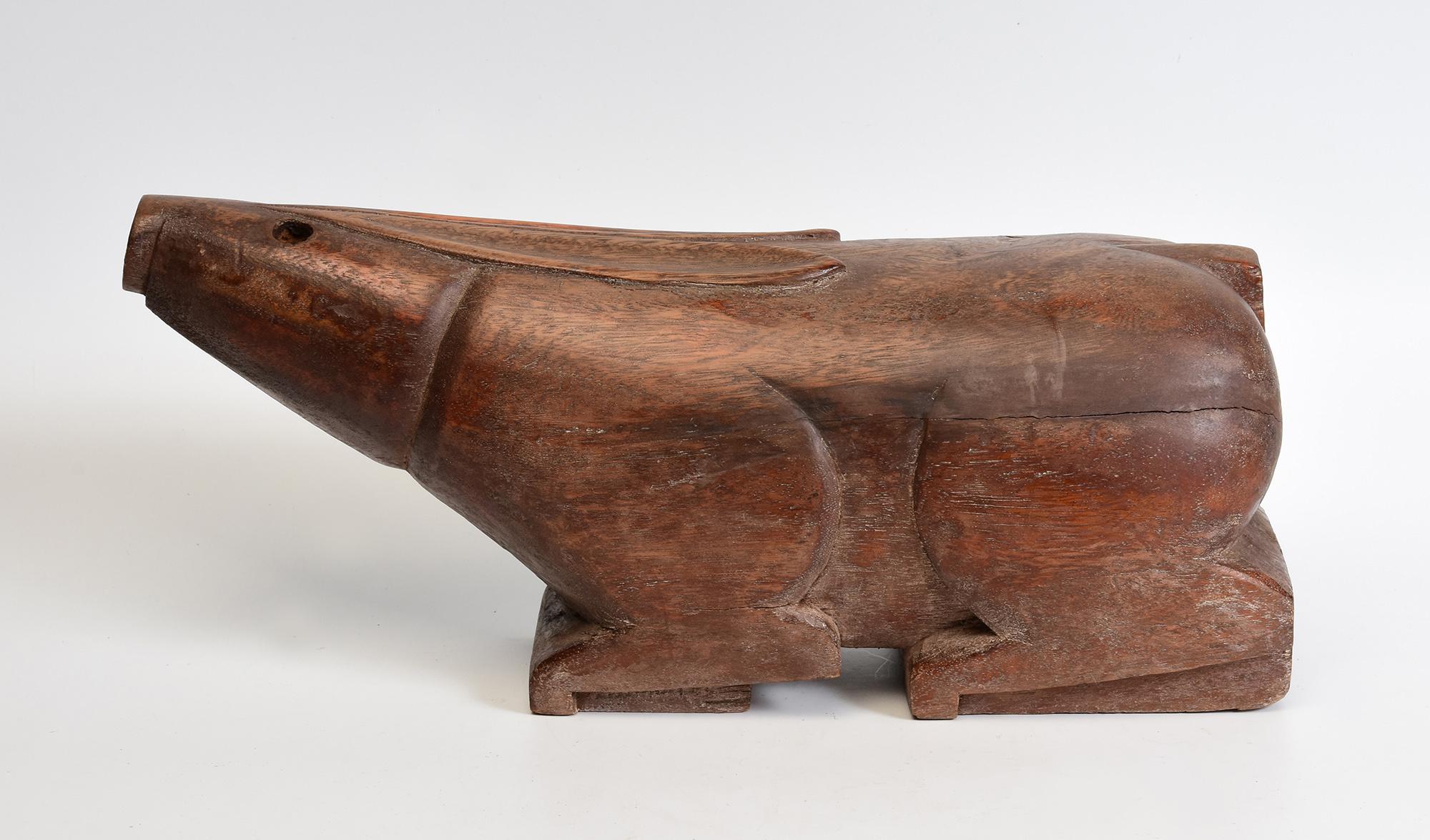 Hand-Carved 19th Century, Antique Thai Wooden Animal Rabbit For Sale
